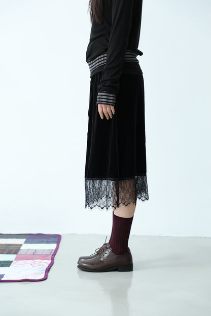 Suede Lace-Trim Skirt