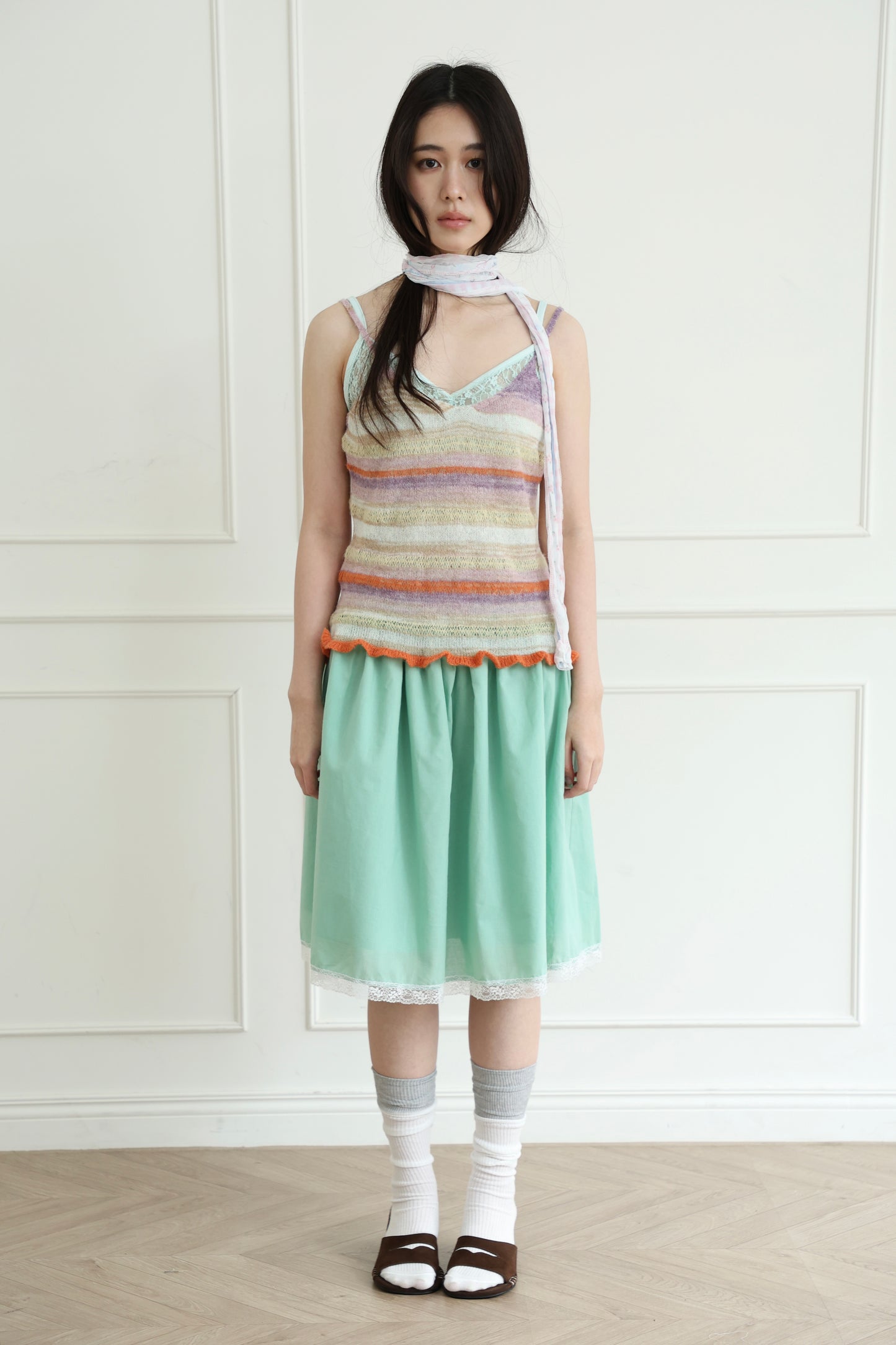 Knit striped spaghetti strap vest
