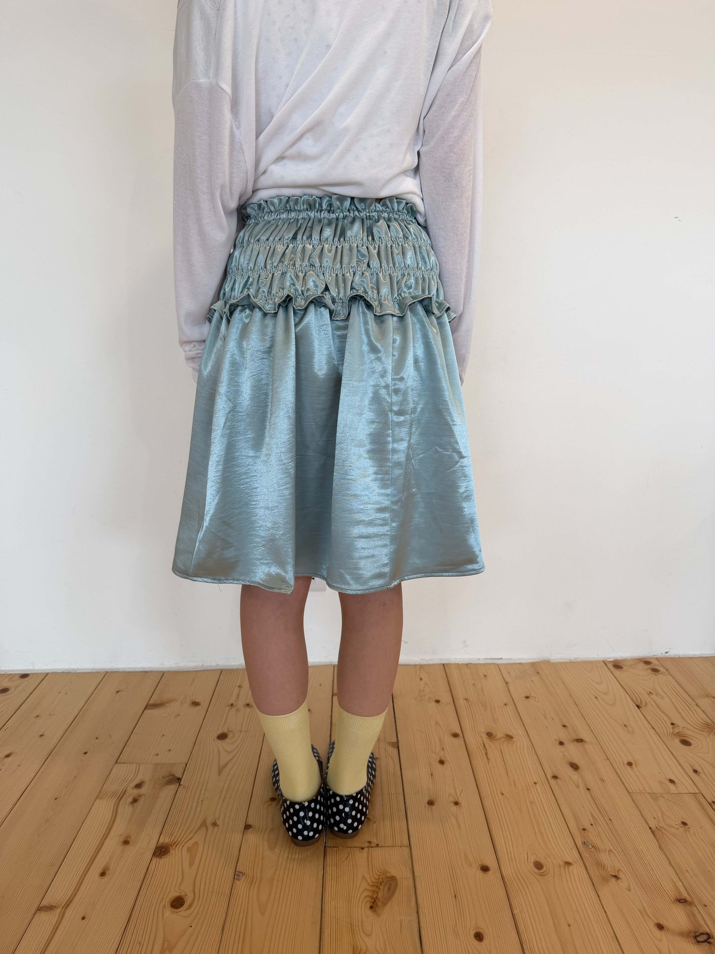Satin pleated midi skirt