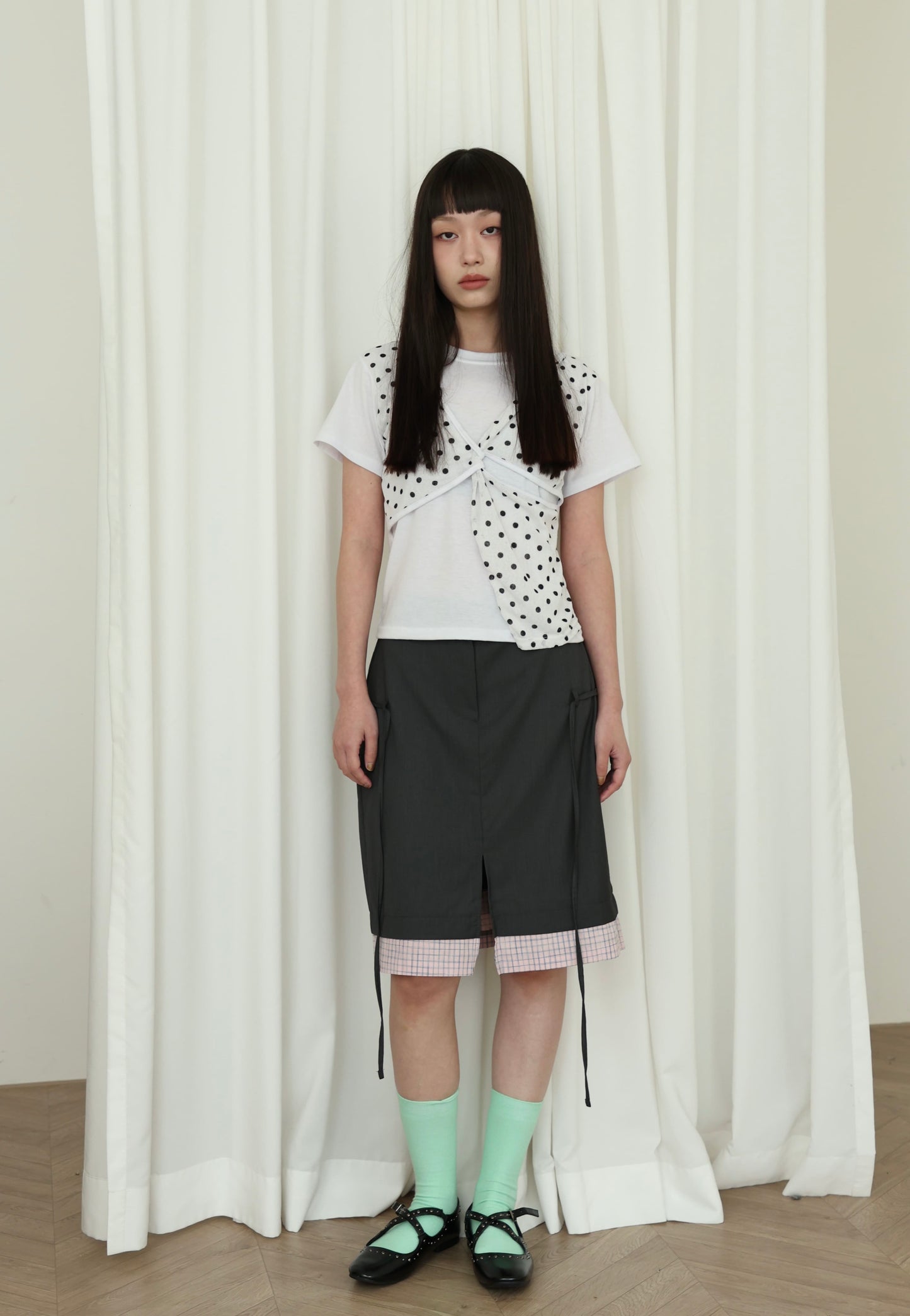 Suit-style plaid skirt