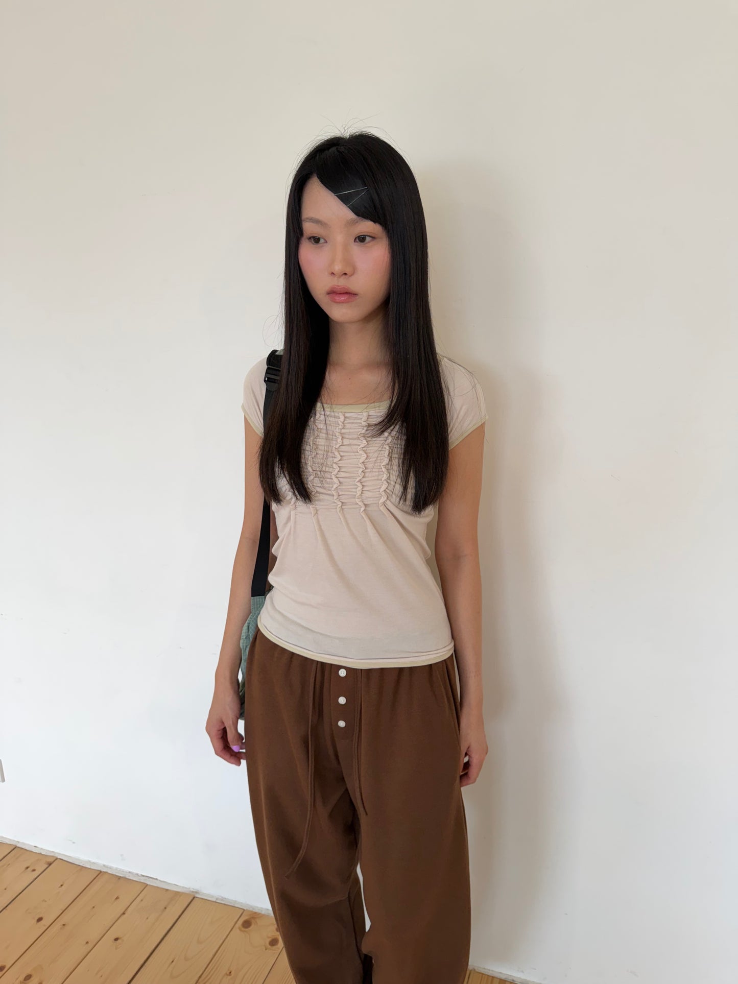 Contrast Trim Ruched Top