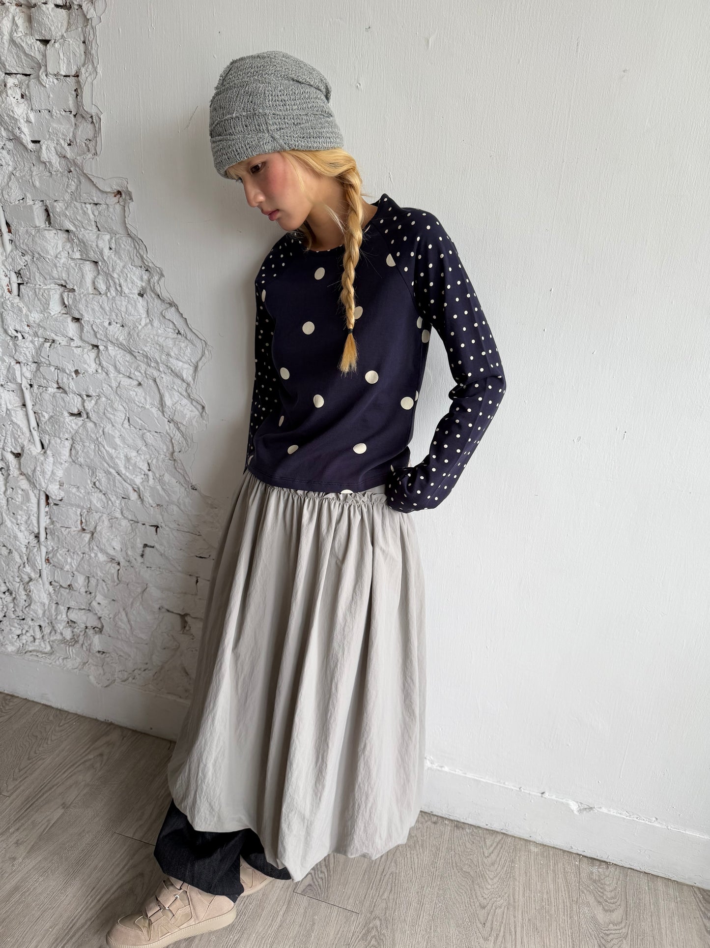 polka dot patchwork long-sleeved top