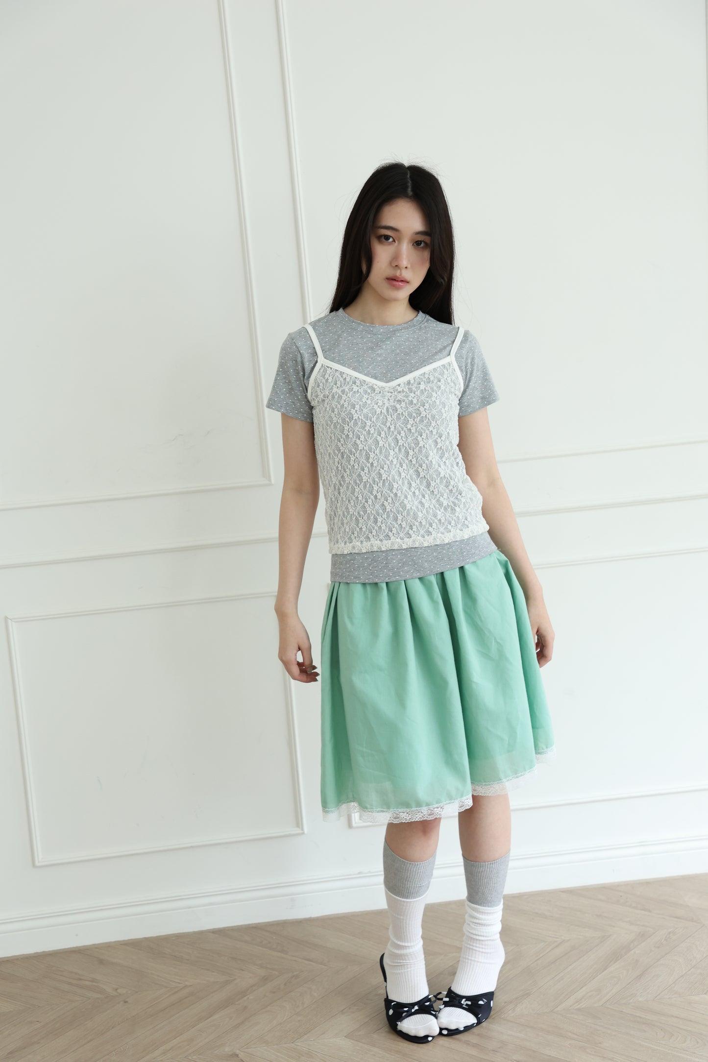 Lace sheer V-neck spaghetti strap vest