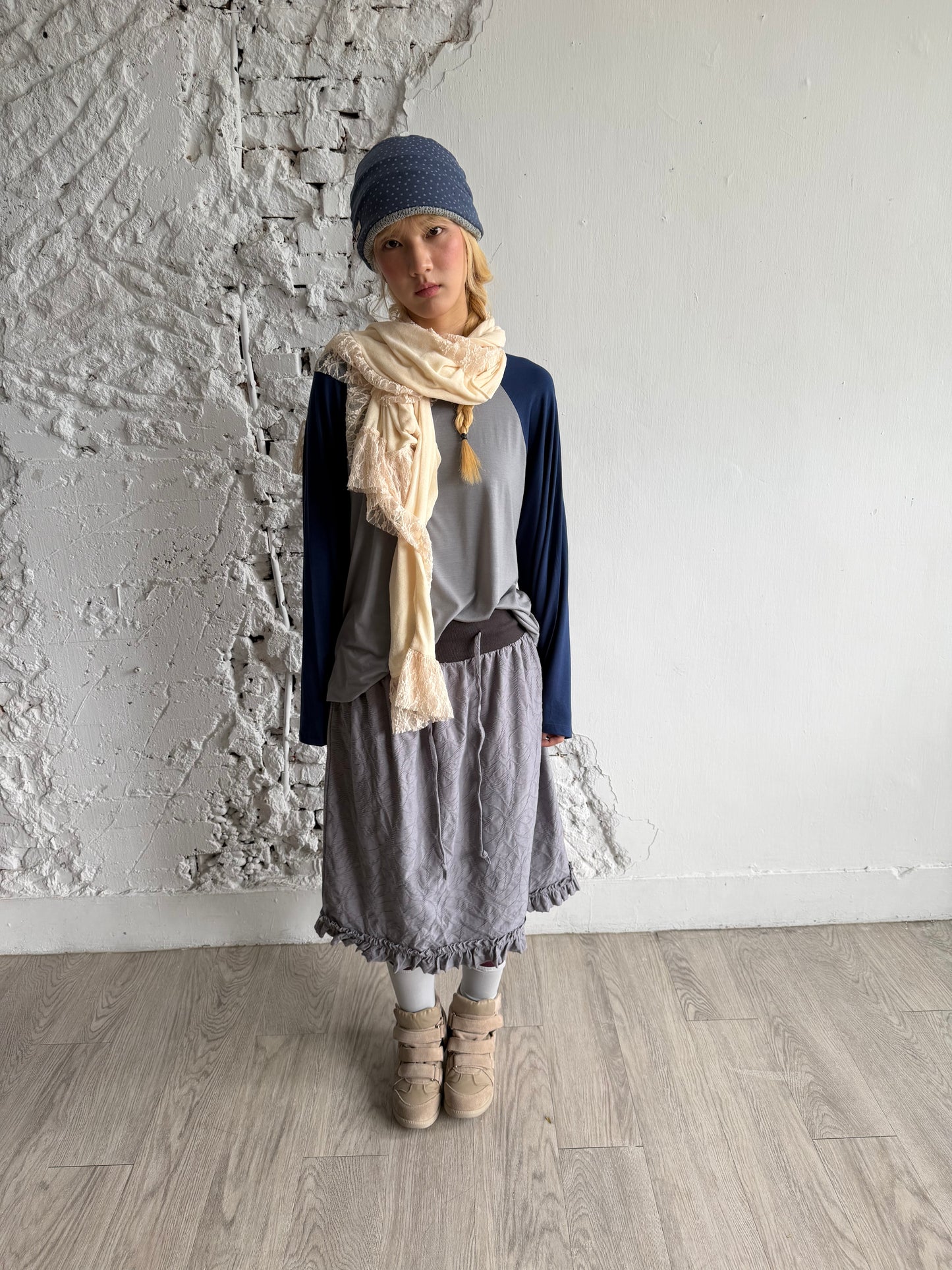 Embossed lace elastic cotton skirt
