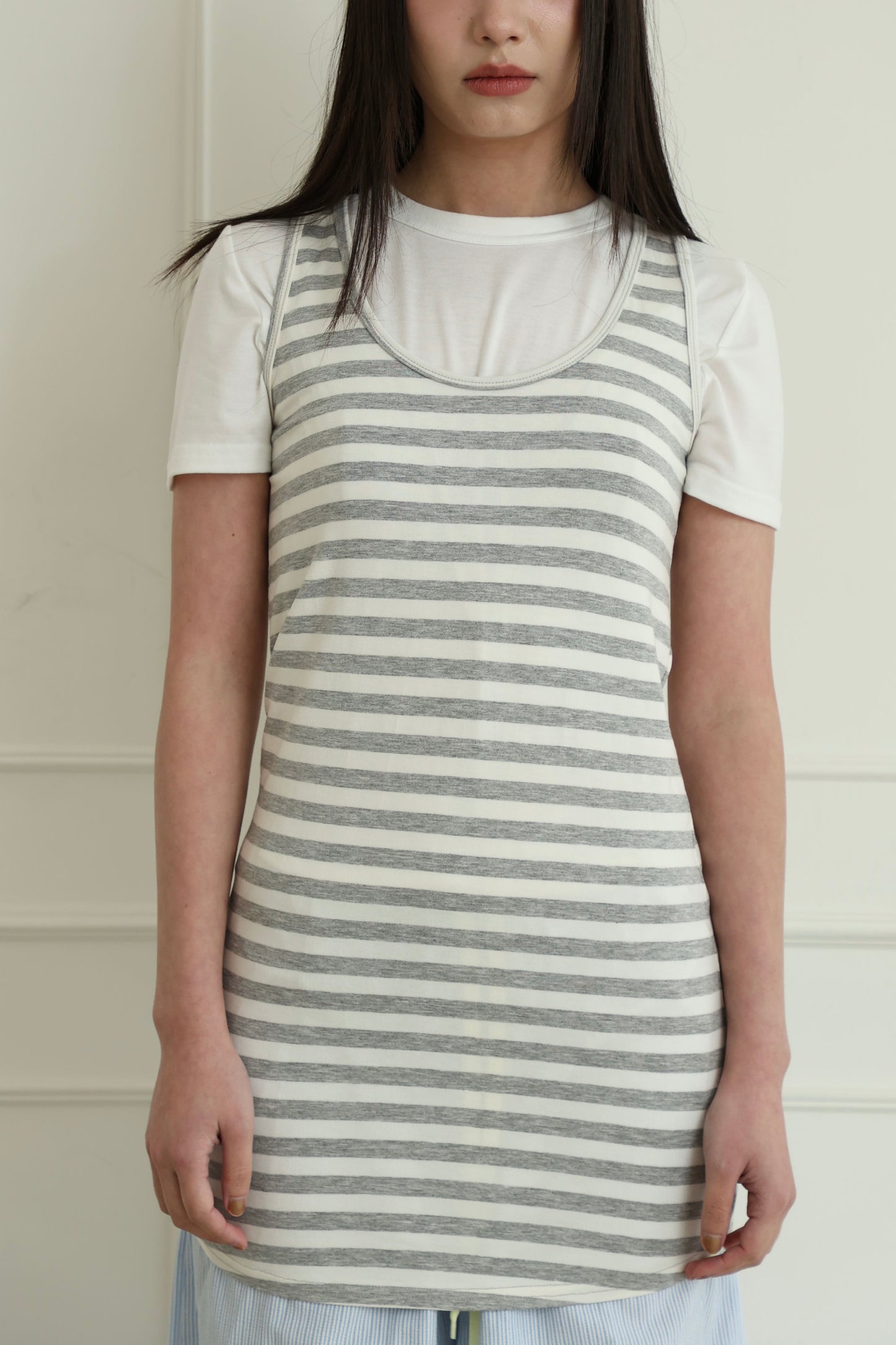Wide striped long vest