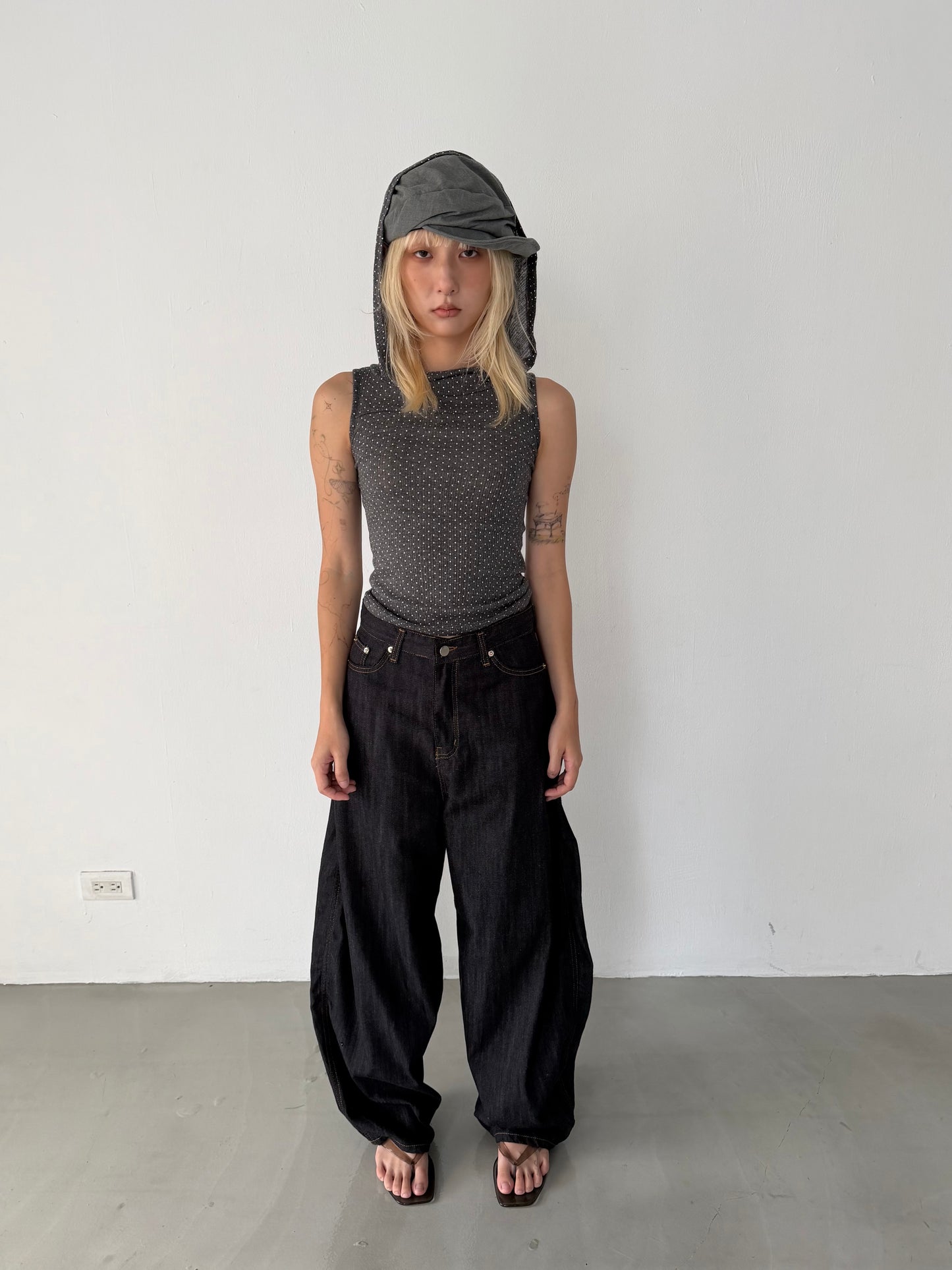 Polka Hood Sleeveless Top