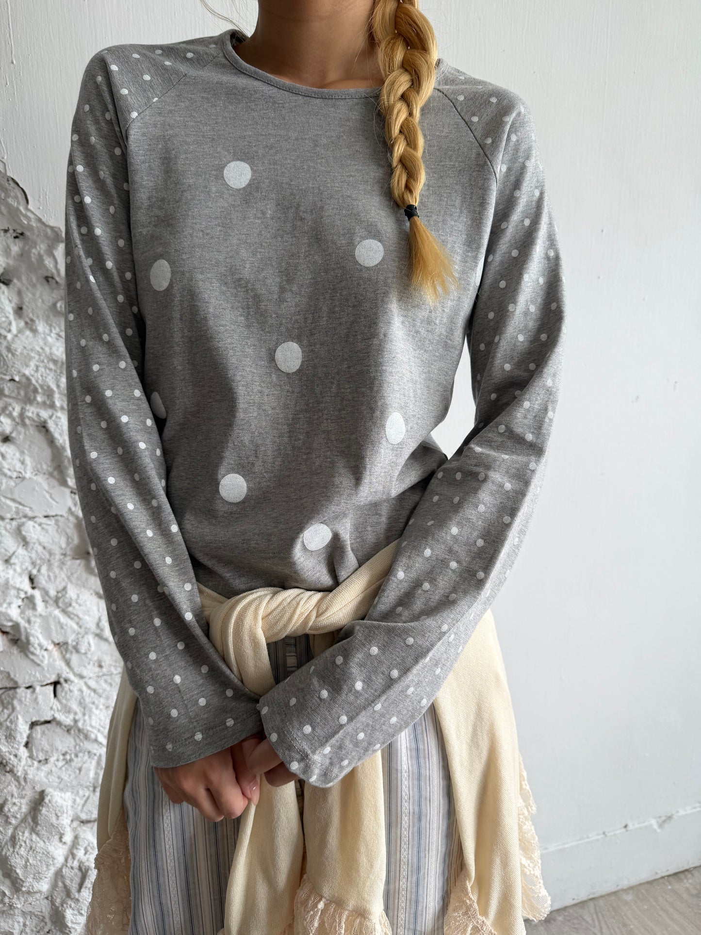 polka dot patchwork long-sleeved top