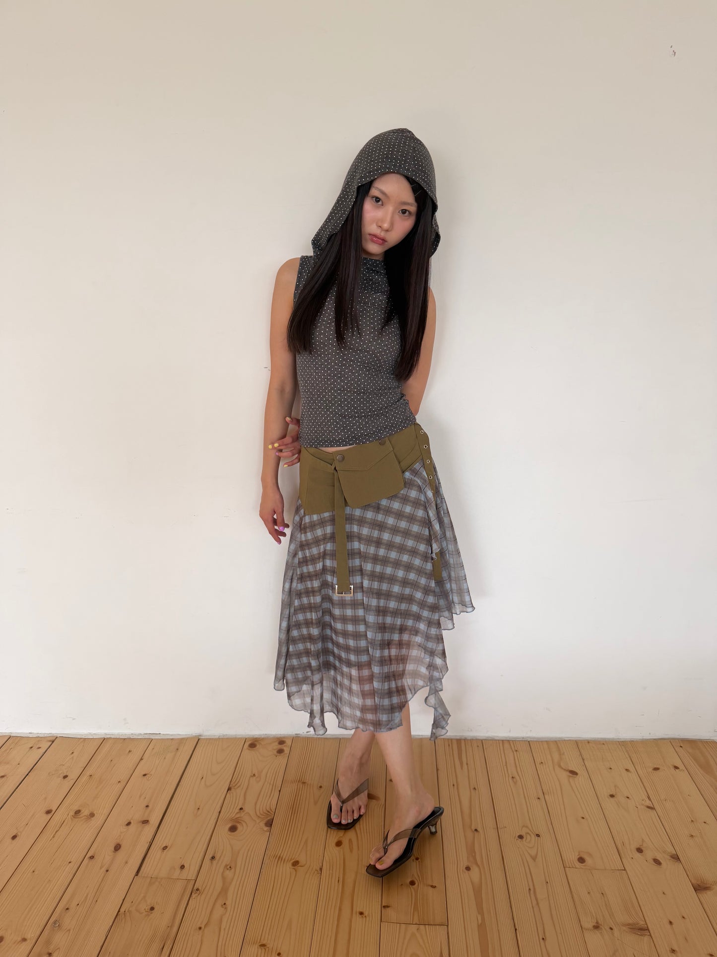 Polka Hood Sleeveless Top