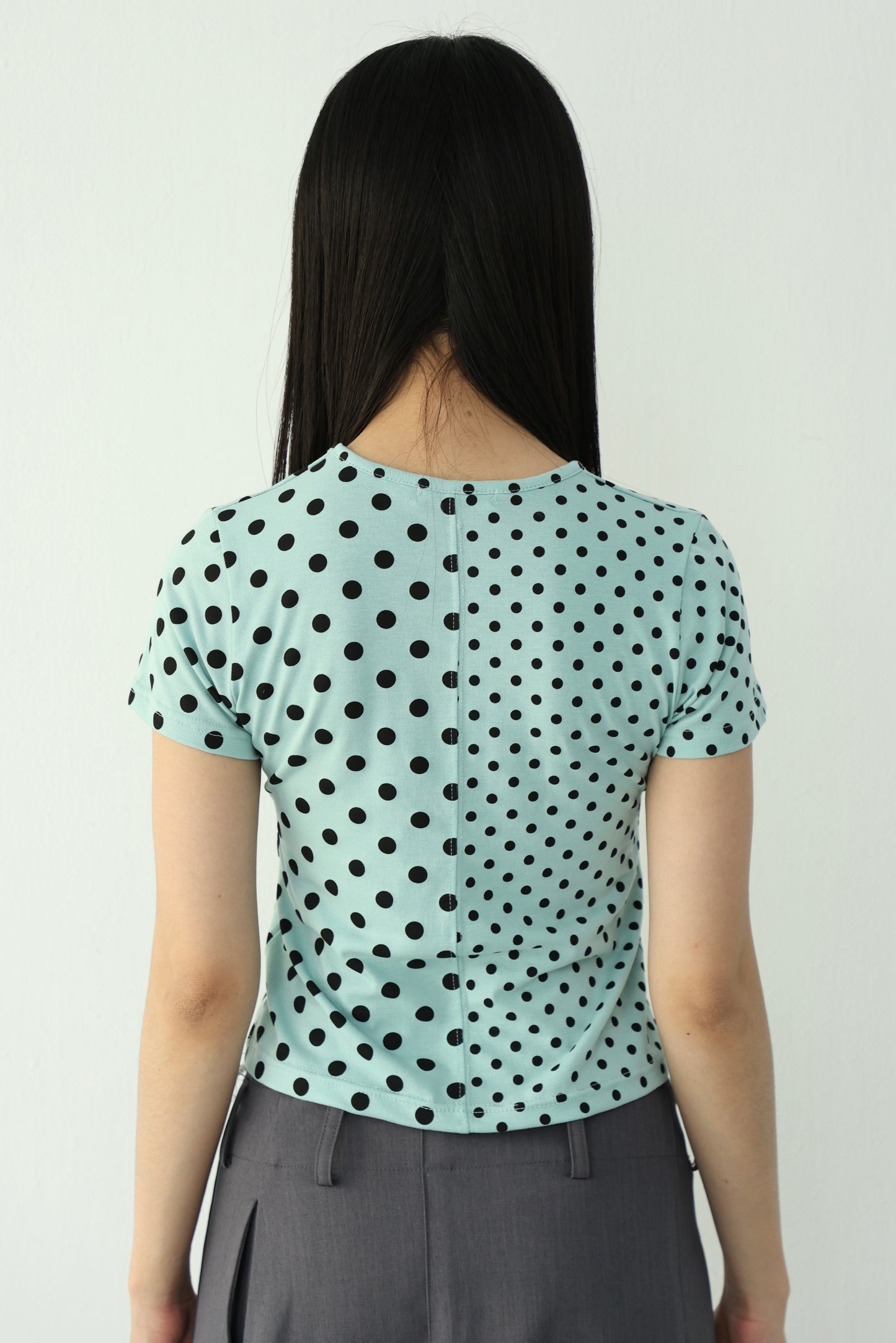 polka dot patchwork short-sleeved top