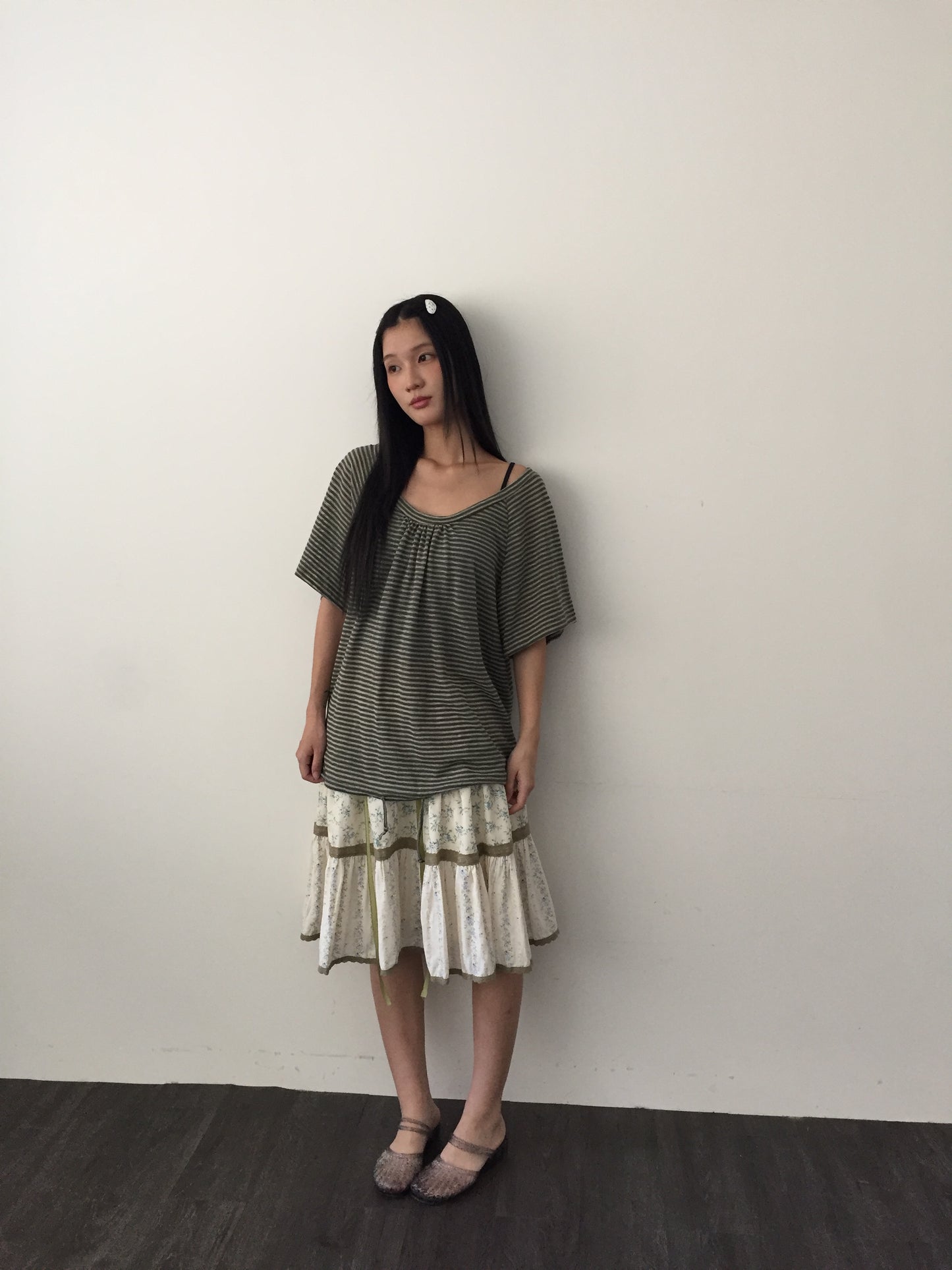 Loose striped long top