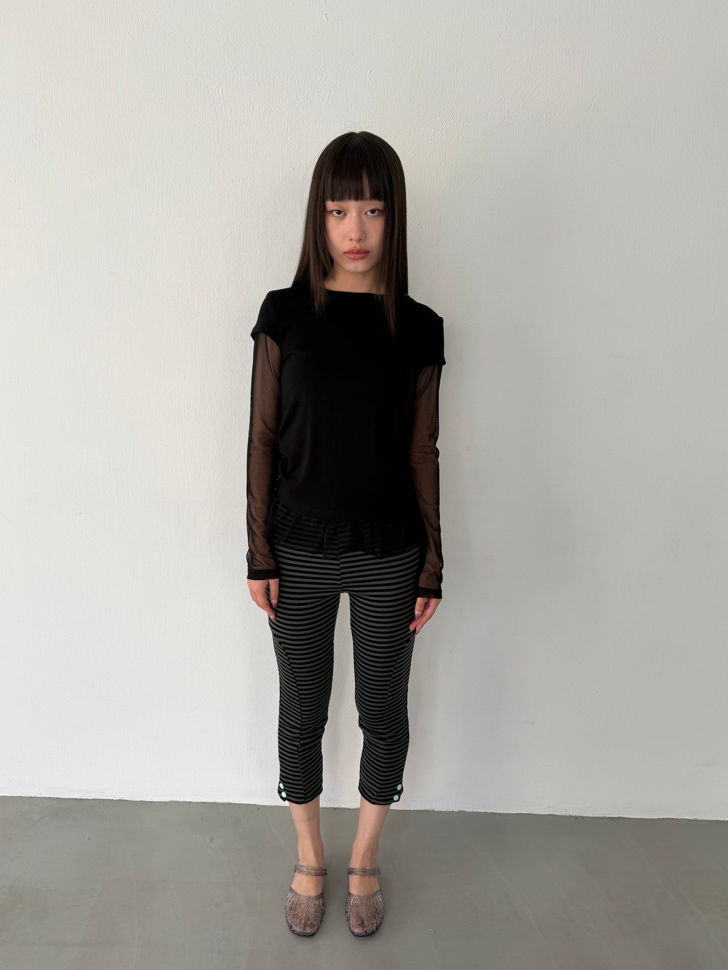 Faux Layer Mixed Fabric Top