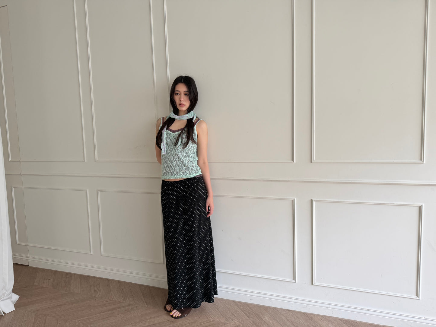 Elastic polka dot maxi dress