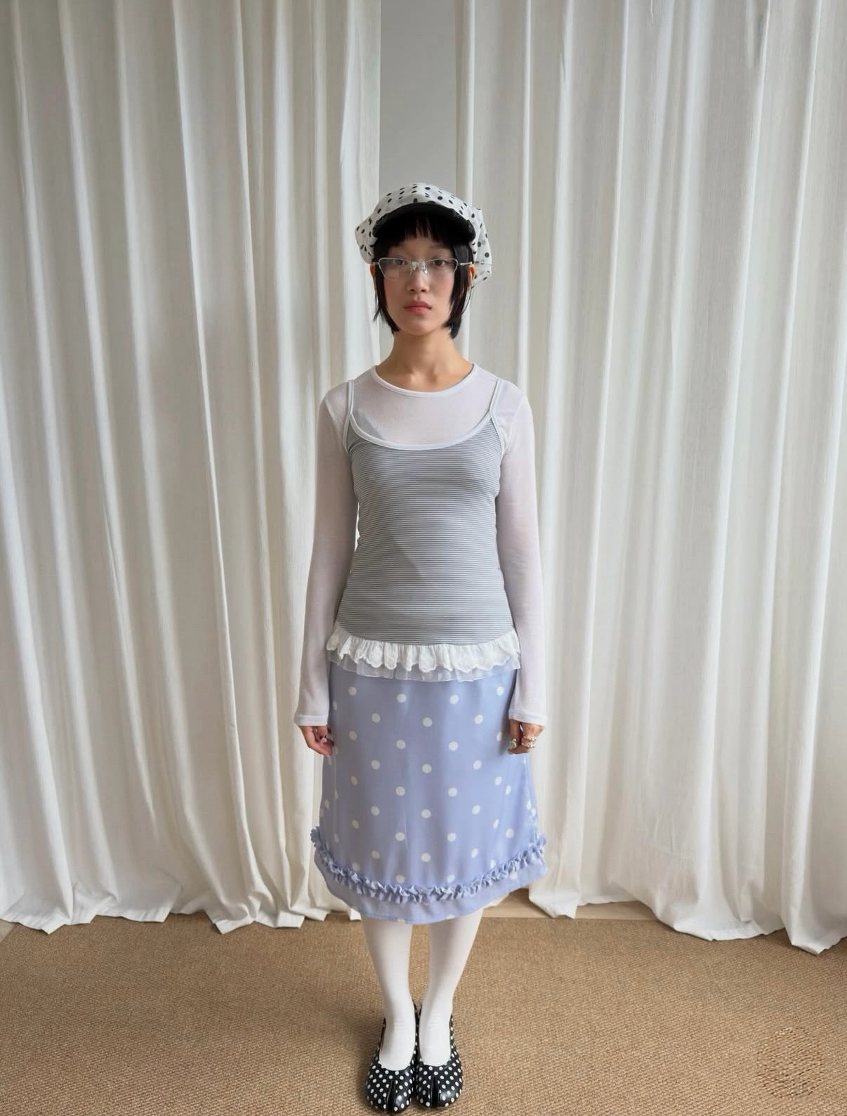 Polka Dot Ruffle Midi Skirt