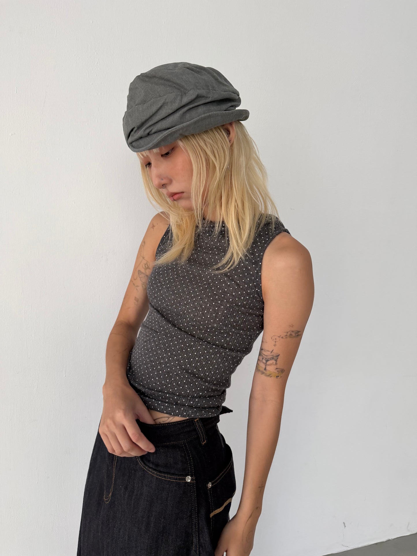 Polka Hood Sleeveless Top