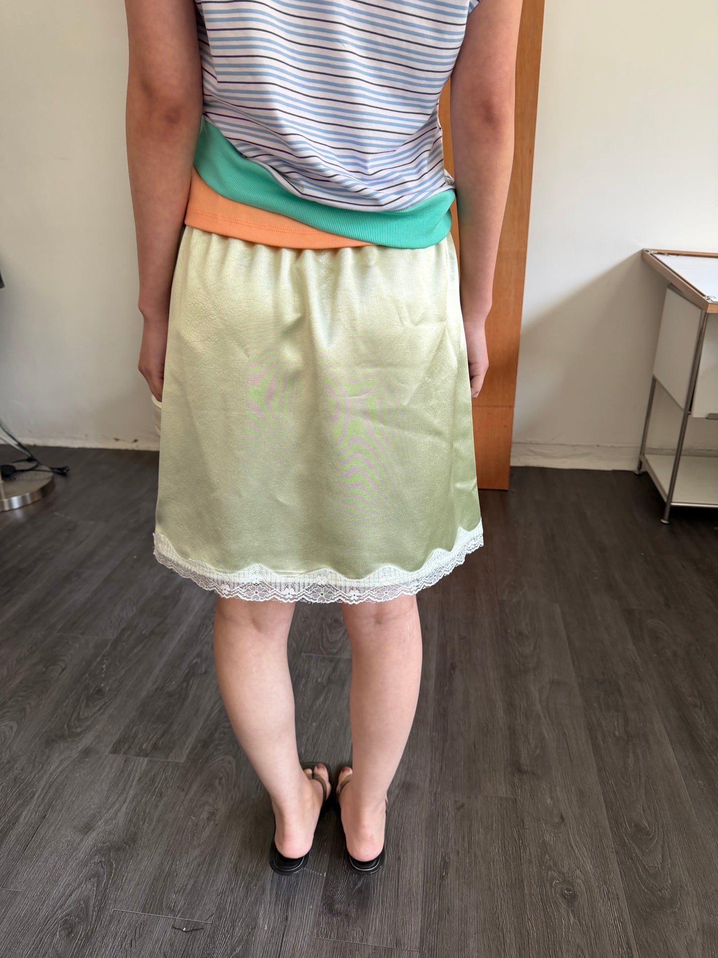 Satin and lace mini skirt