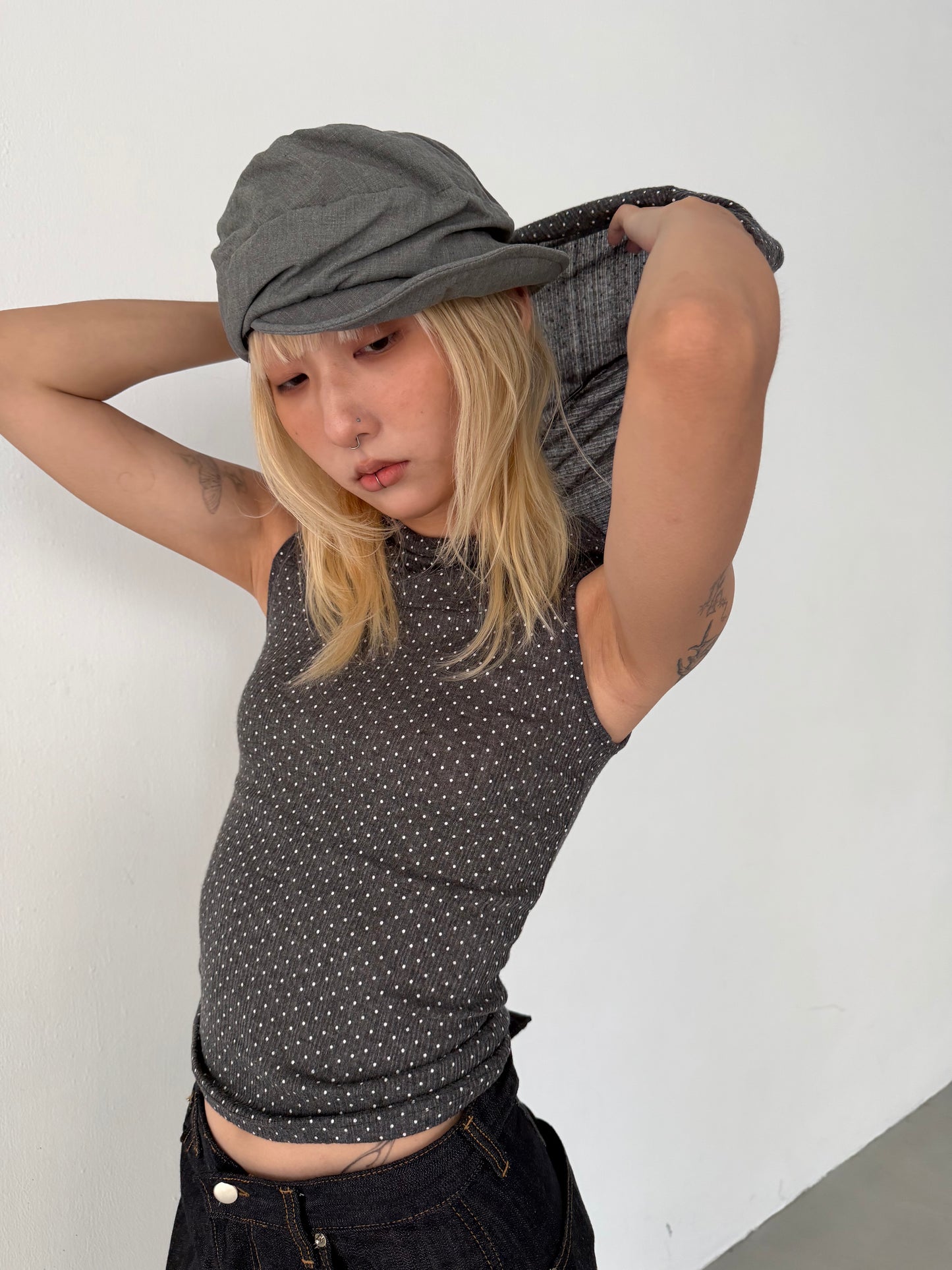 Polka Hood Sleeveless Top