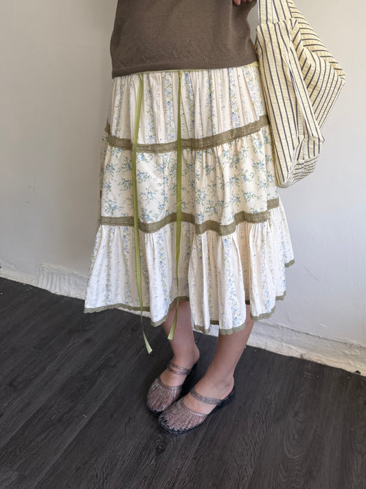 Patchwork Print Midi Skirt