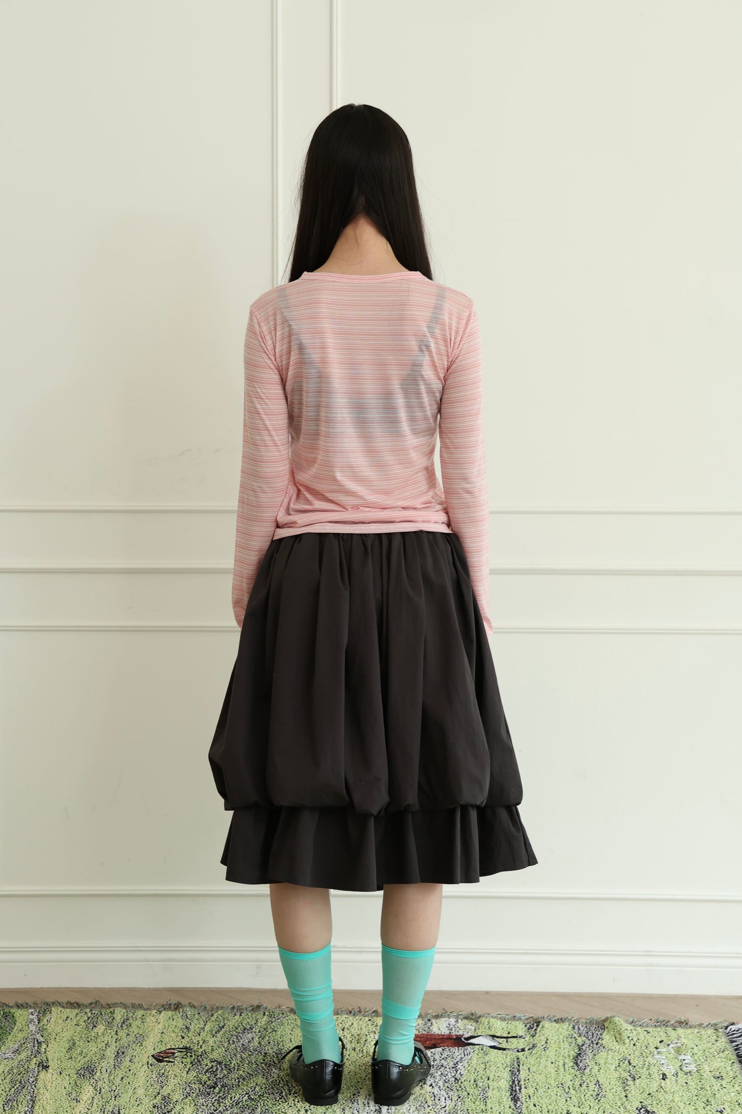 Sheer pinstriped long-sleeved top