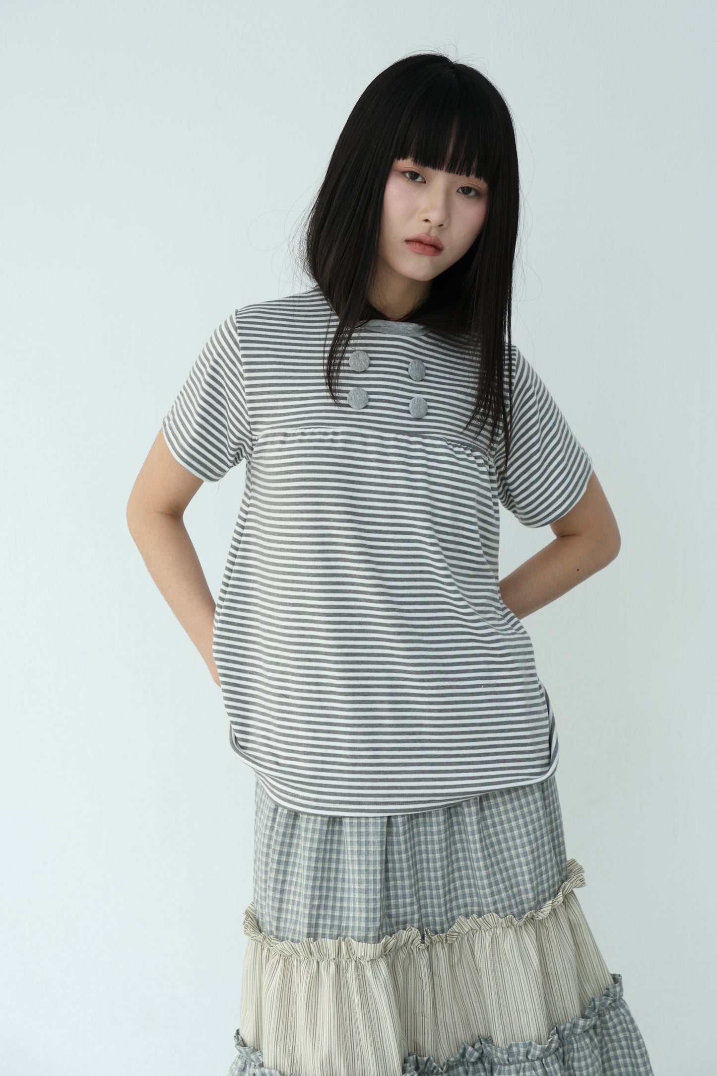 Striped loose button-down top