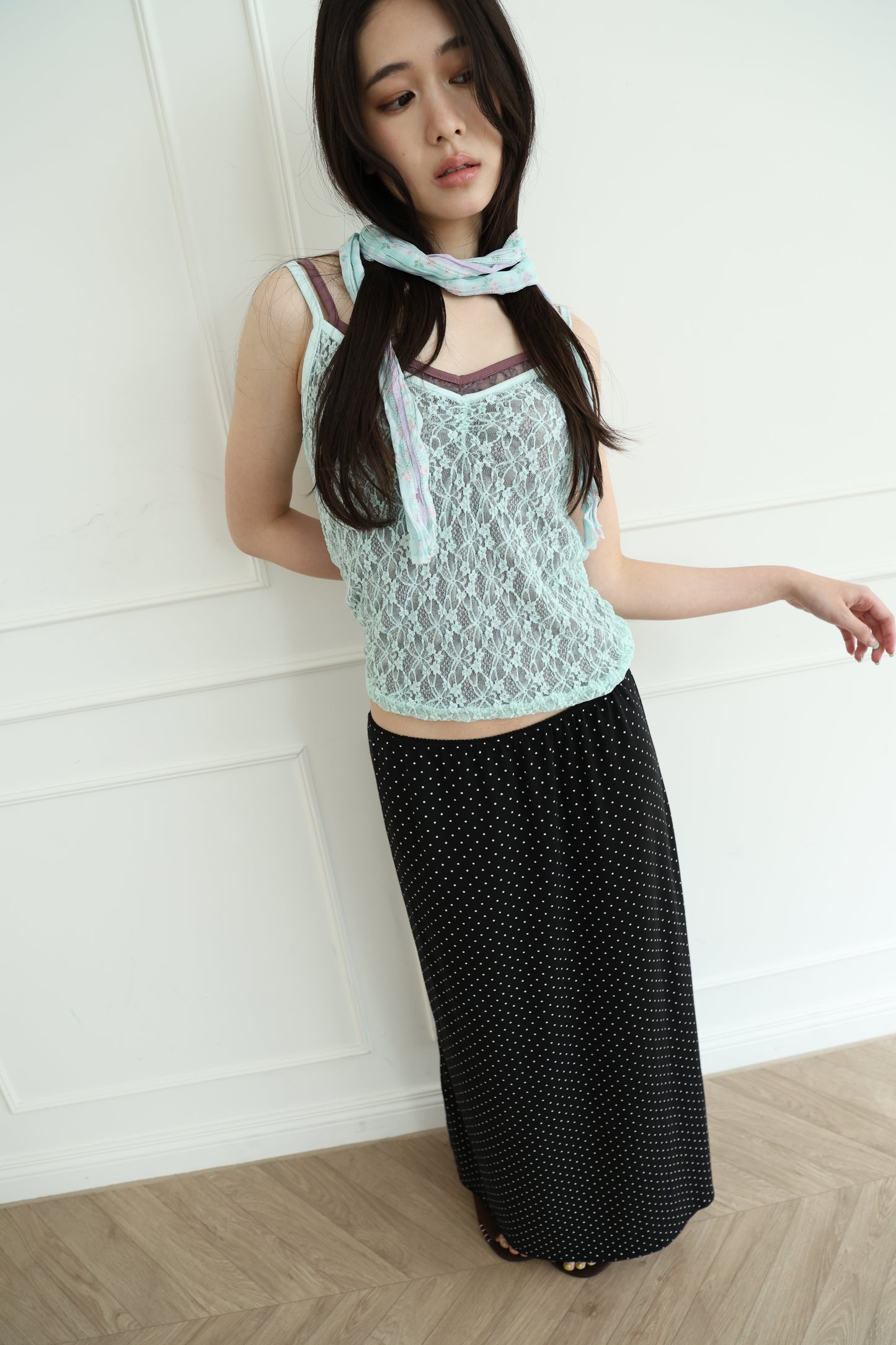 Lace sheer V-neck spaghetti strap vest