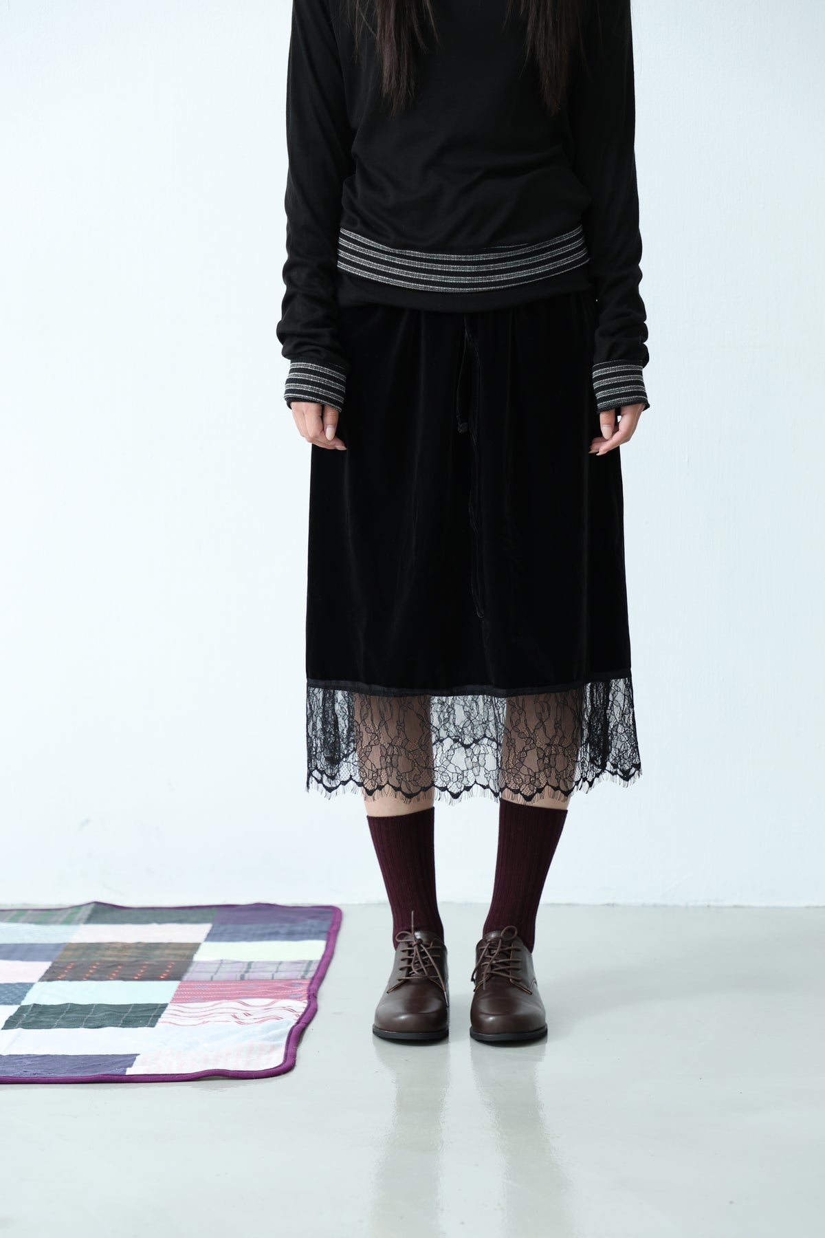 Suede Lace-Trim Skirt