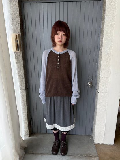 Henley collar knit raglan top
