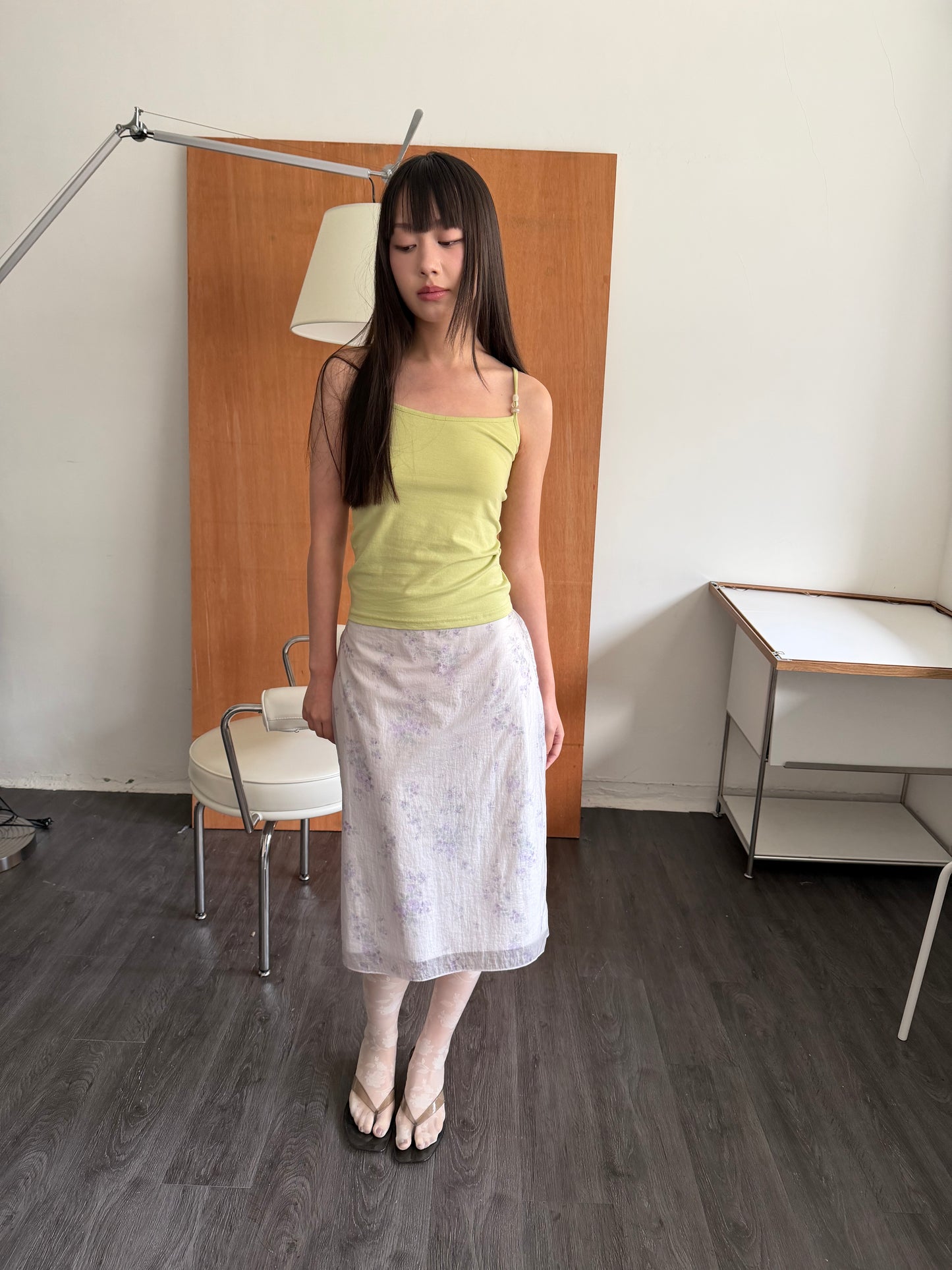 Sheer floral straight skirt