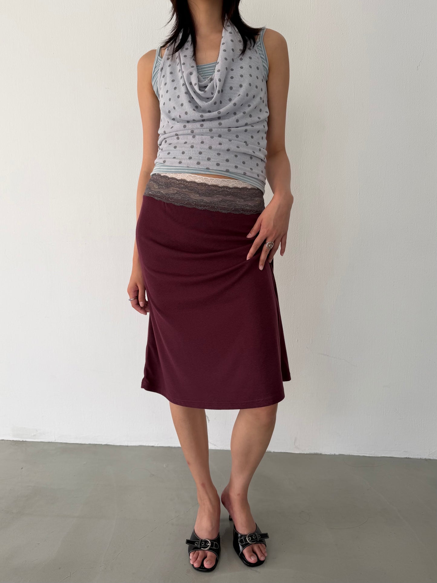 Lace cotton straight skirt