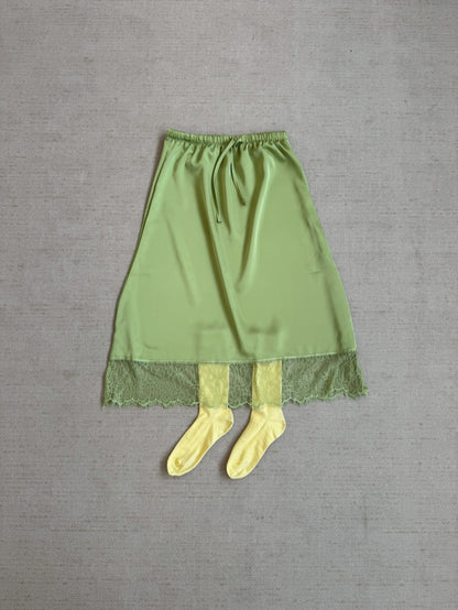 Lace Satin Midi Skirt