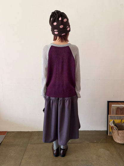 Henley collar knit raglan top