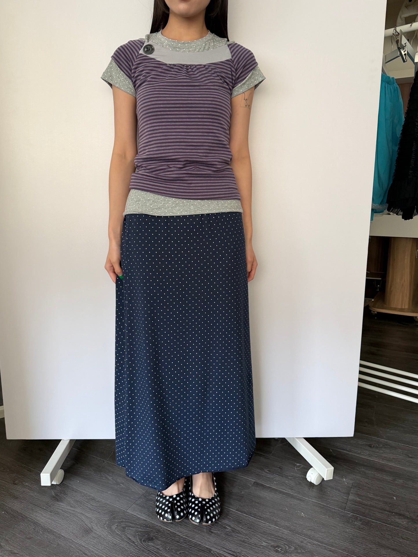 Elastic polka dot maxi dress