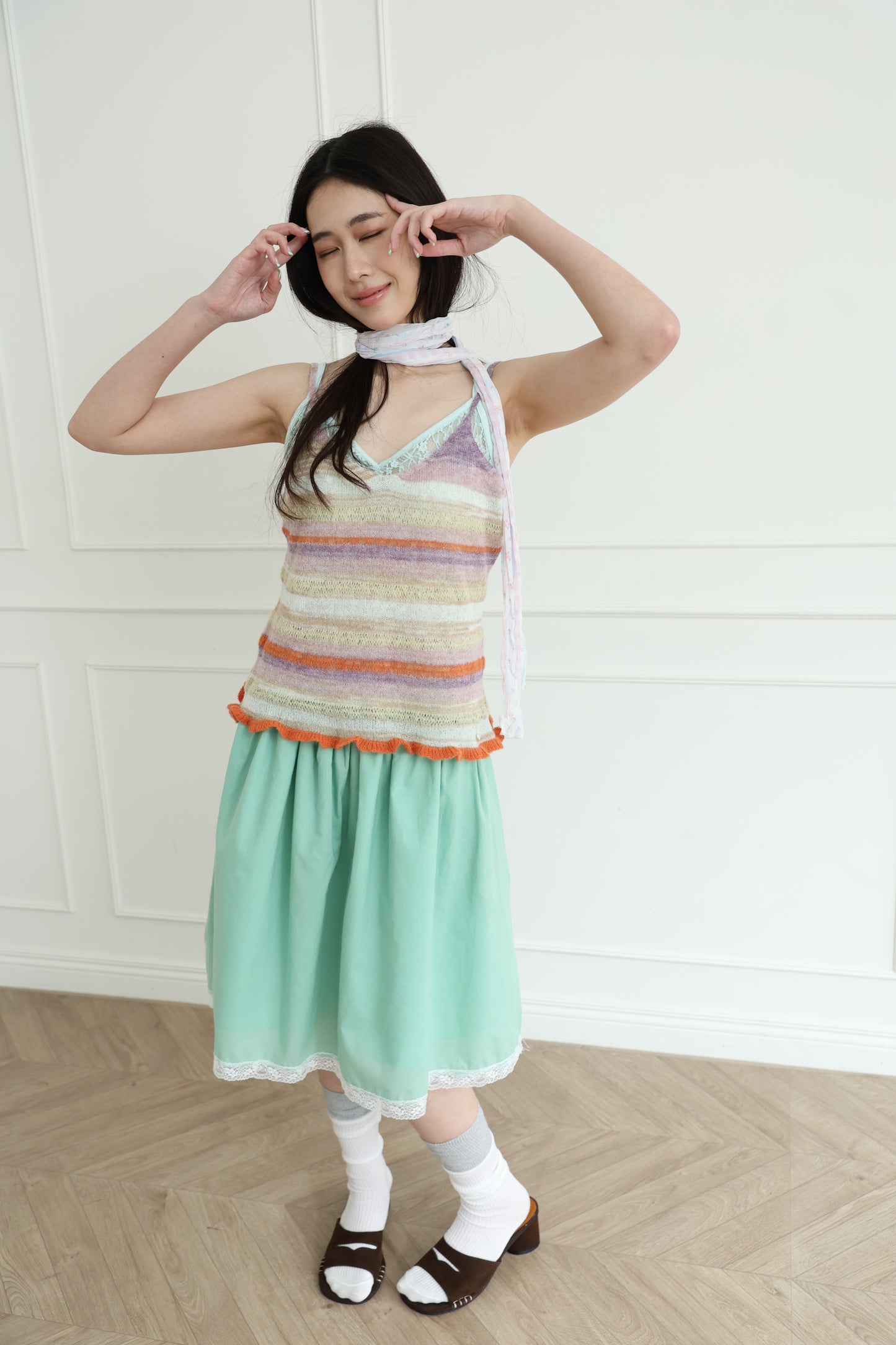 Knit striped spaghetti strap vest