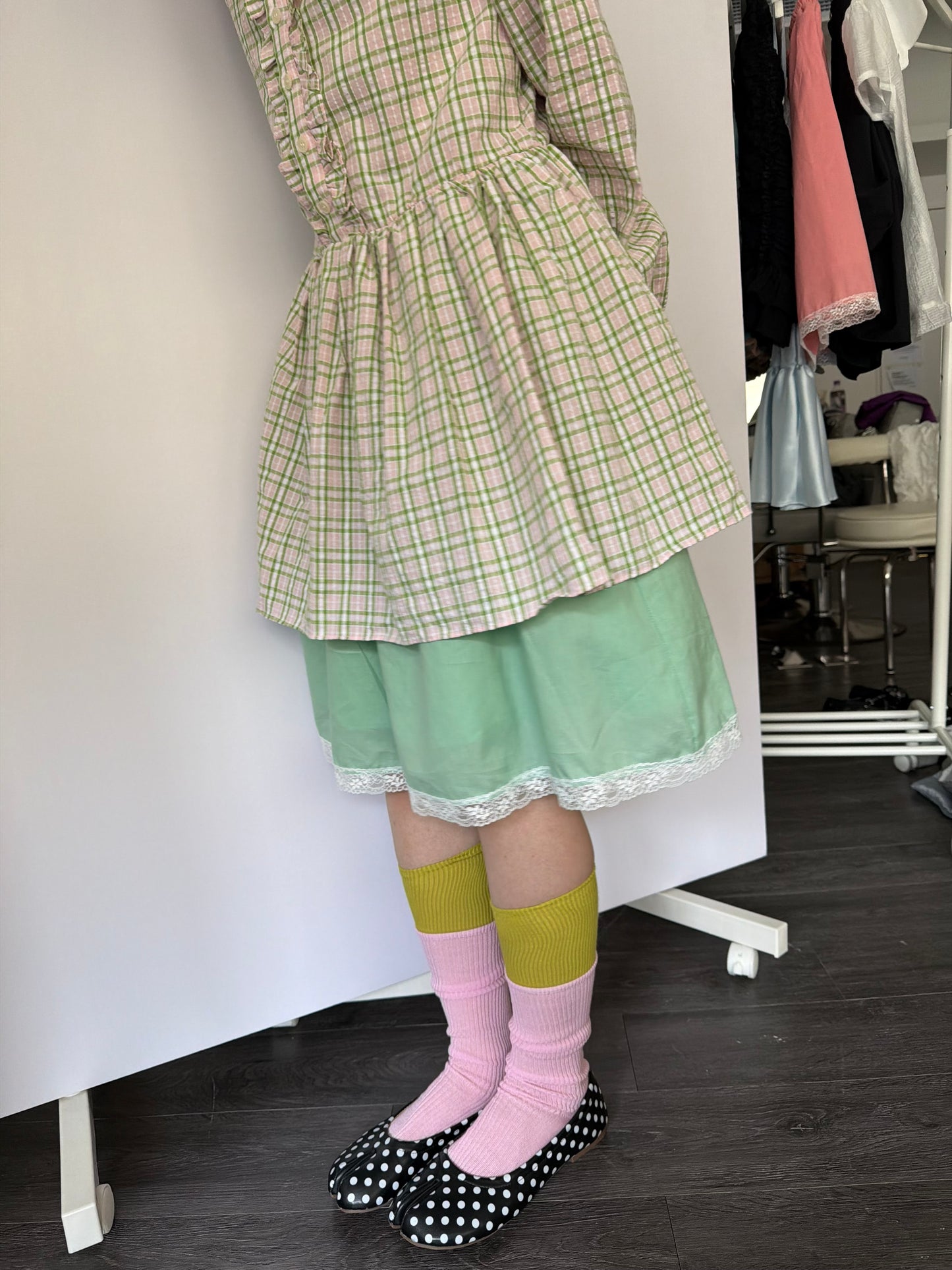 Plaid lace shirt dress