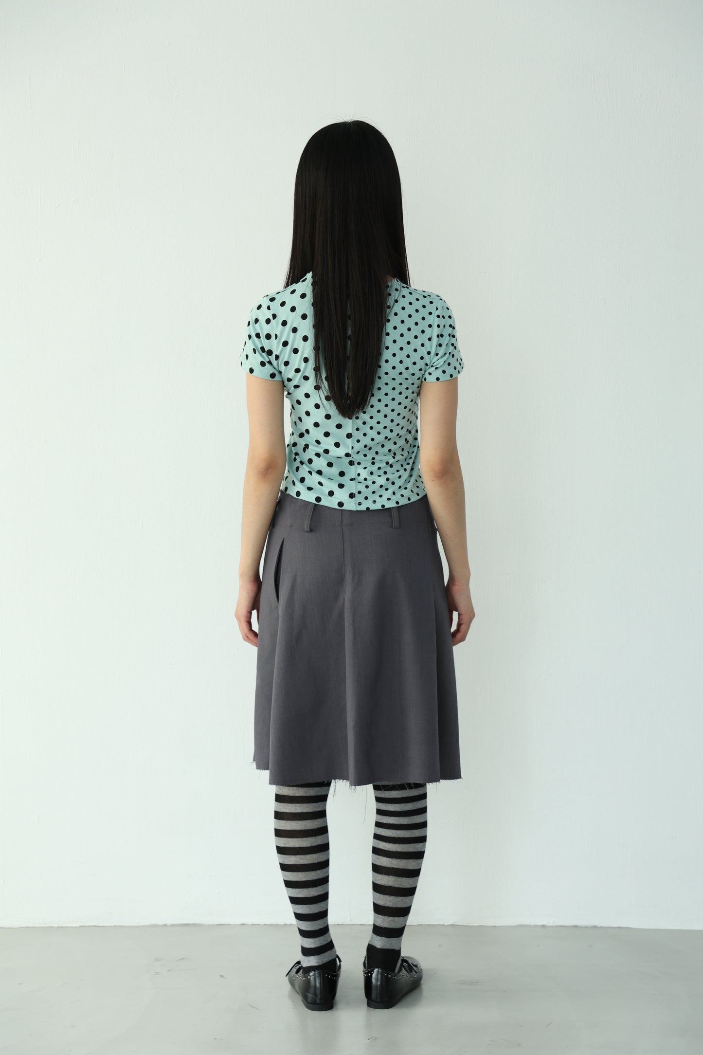 polka dot patchwork short-sleeved top