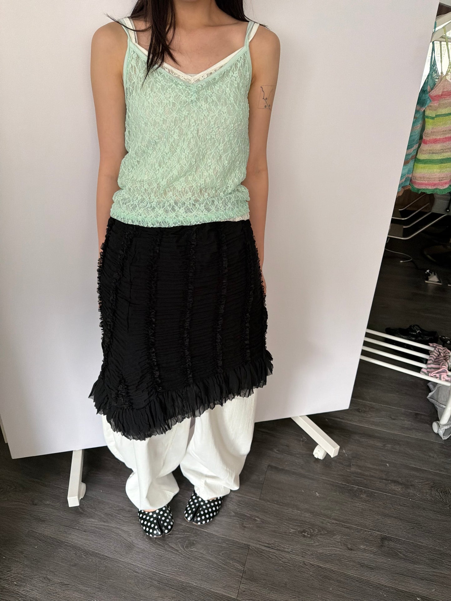 Lace sheer V-neck spaghetti strap vest