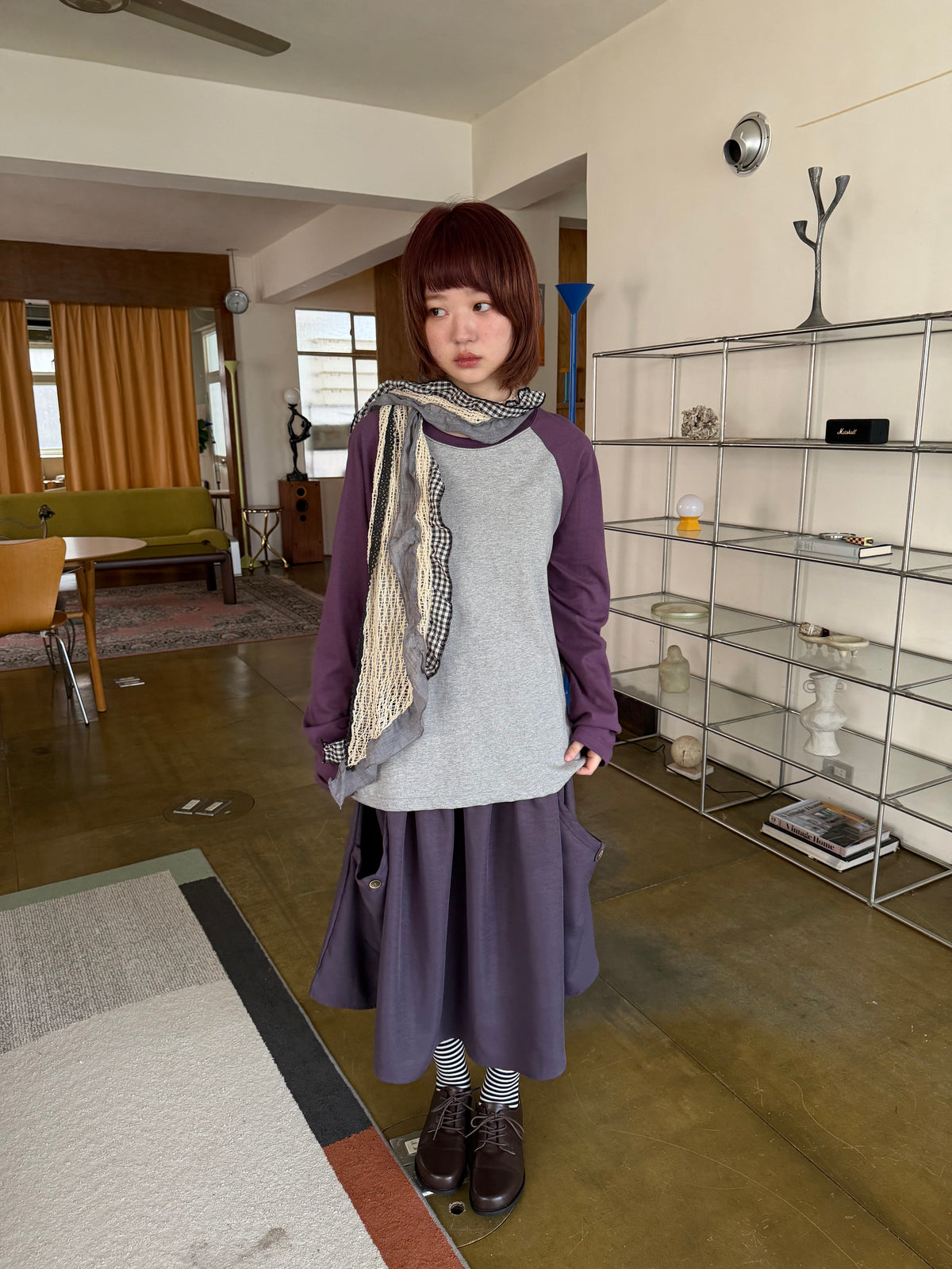 Draped Pocket Button Midi Skirt
