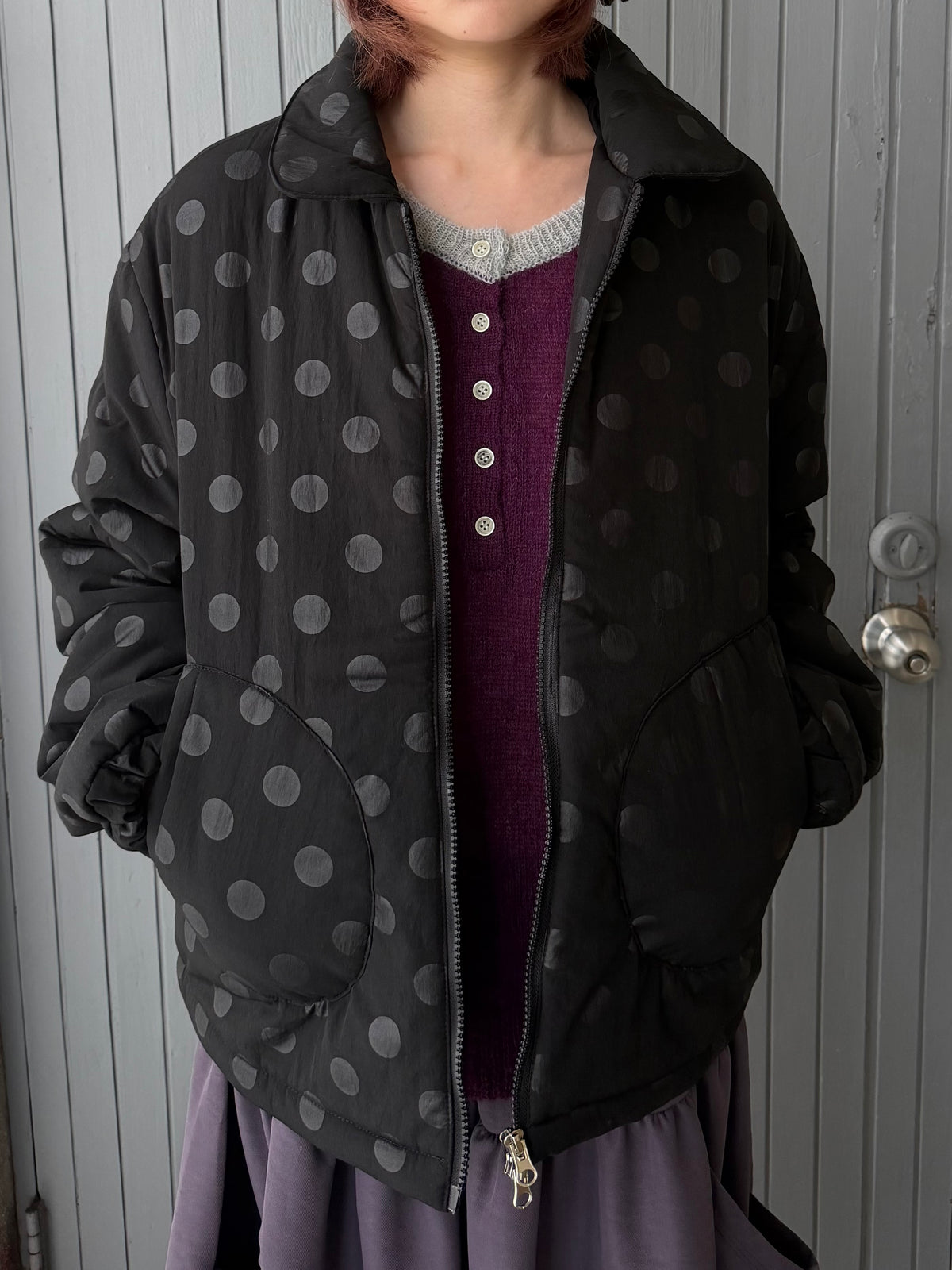 polka dot quilted coat
