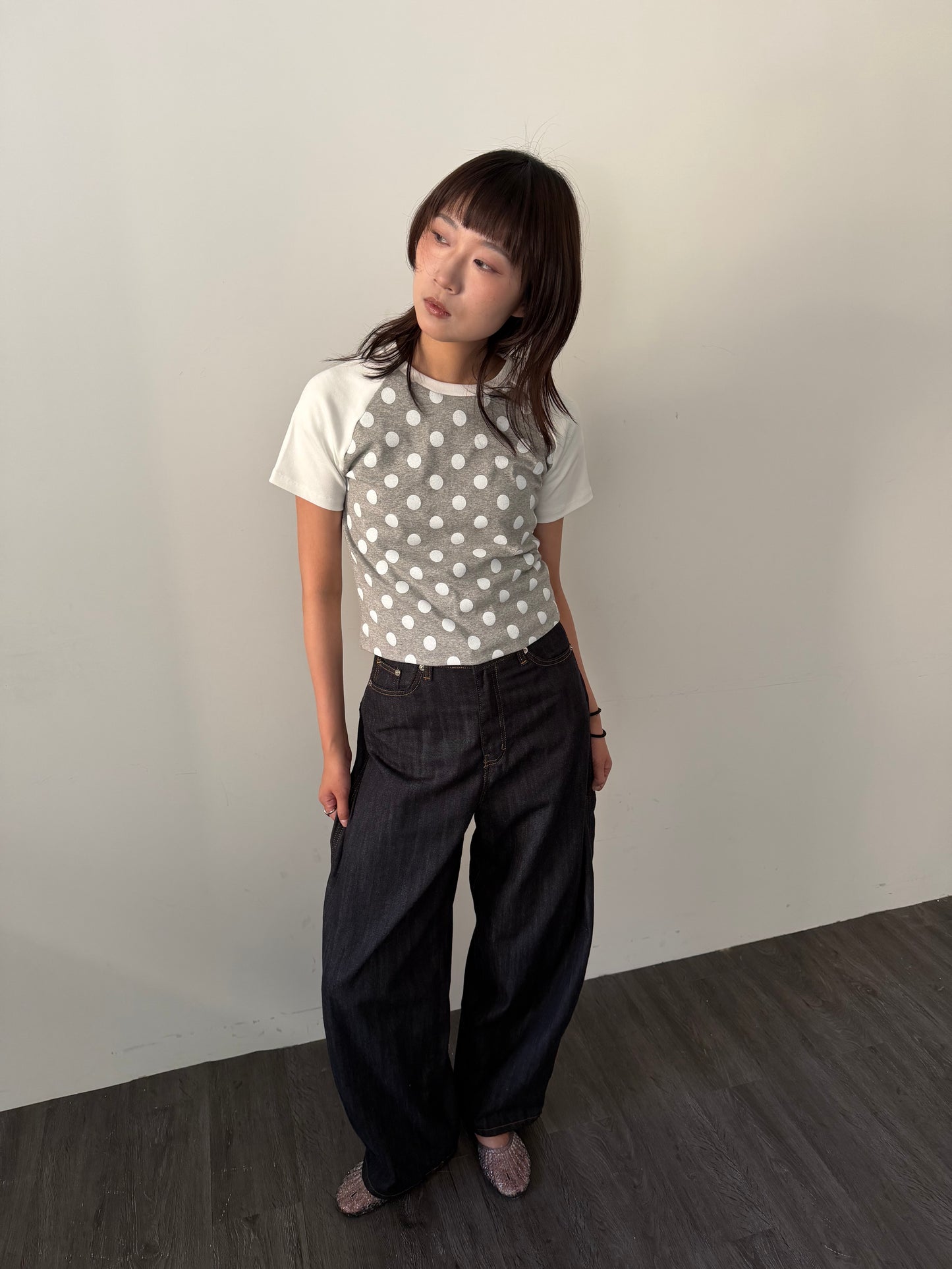 Large Polka Dot Patchwork Sleeve T-shirt