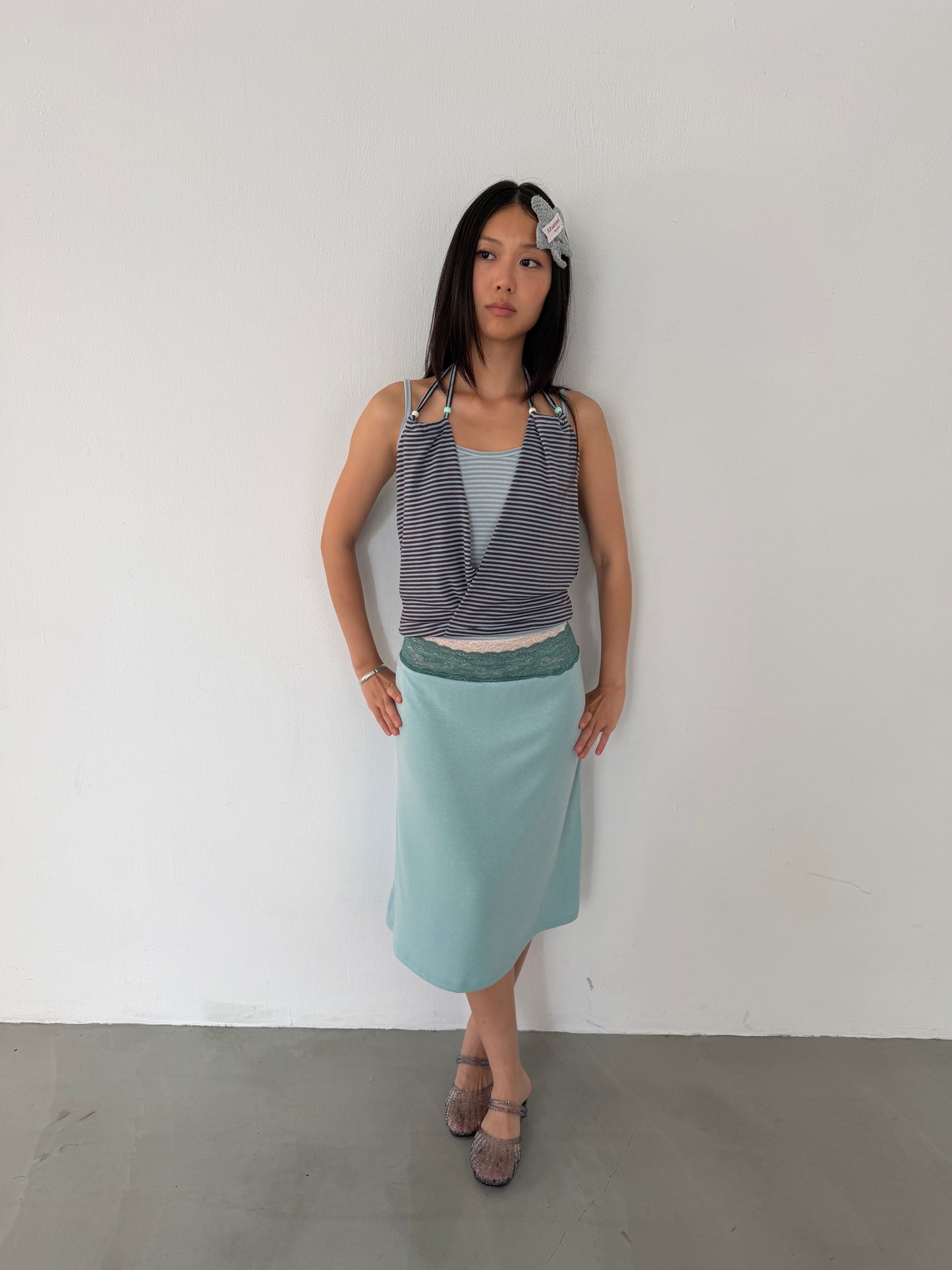 Lace cotton straight skirt