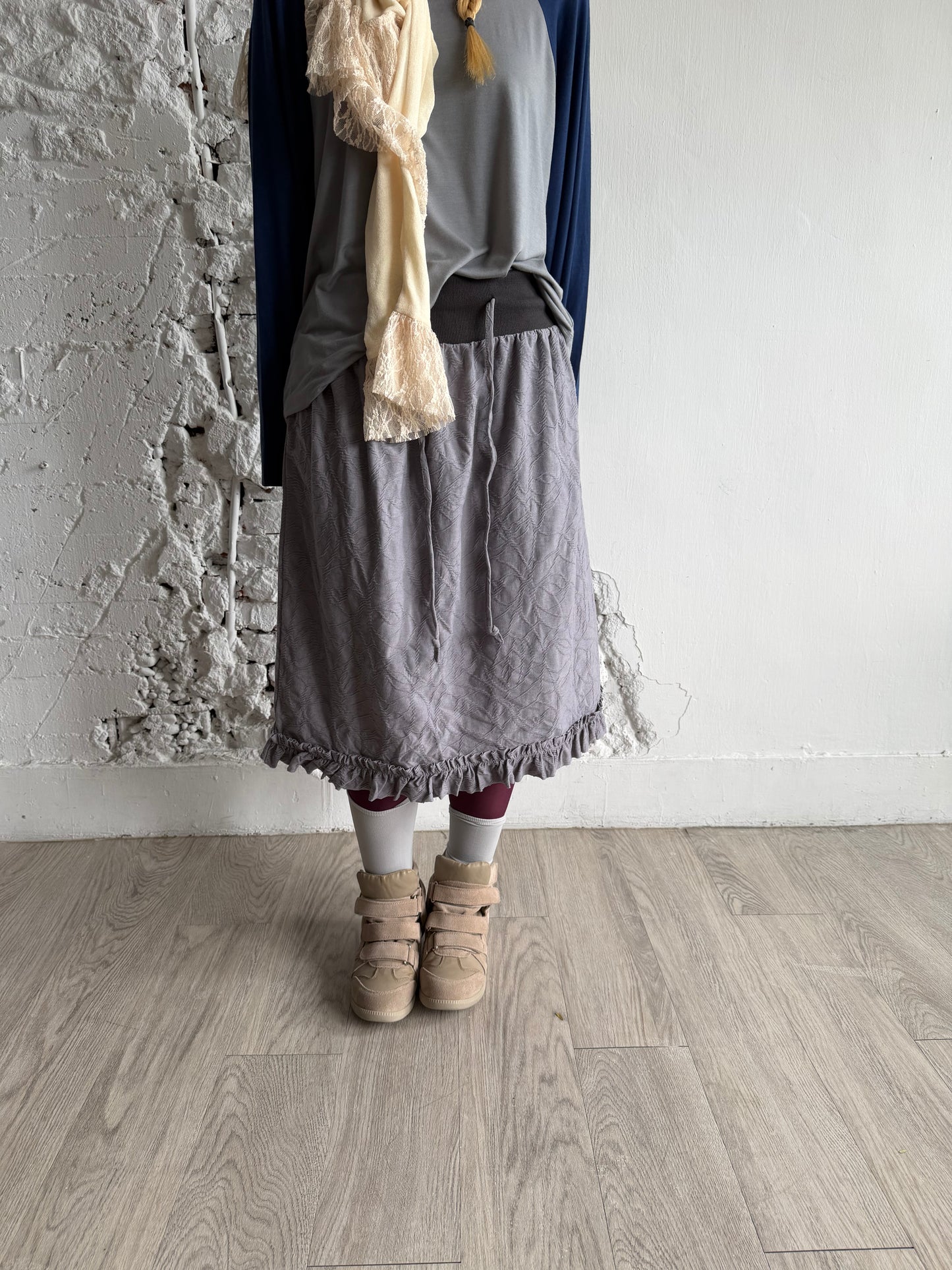 Embossed lace elastic cotton skirt