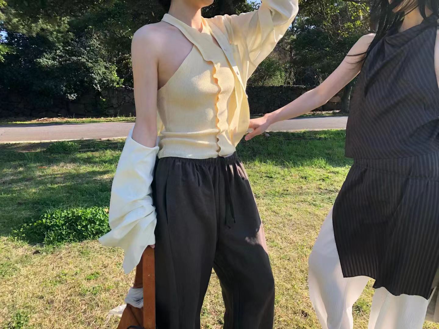 halter neck knitted button vest