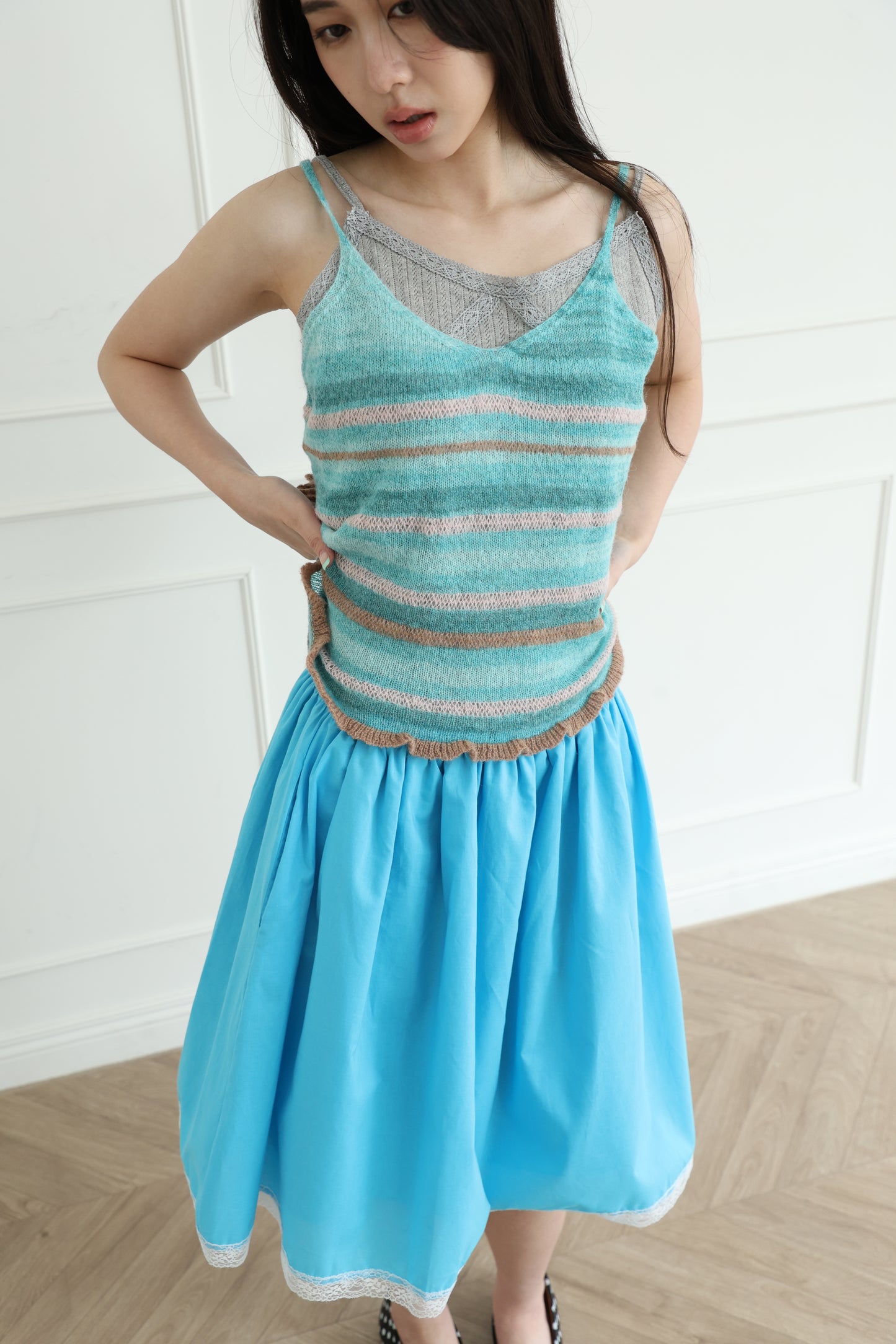 Knit striped spaghetti strap vest