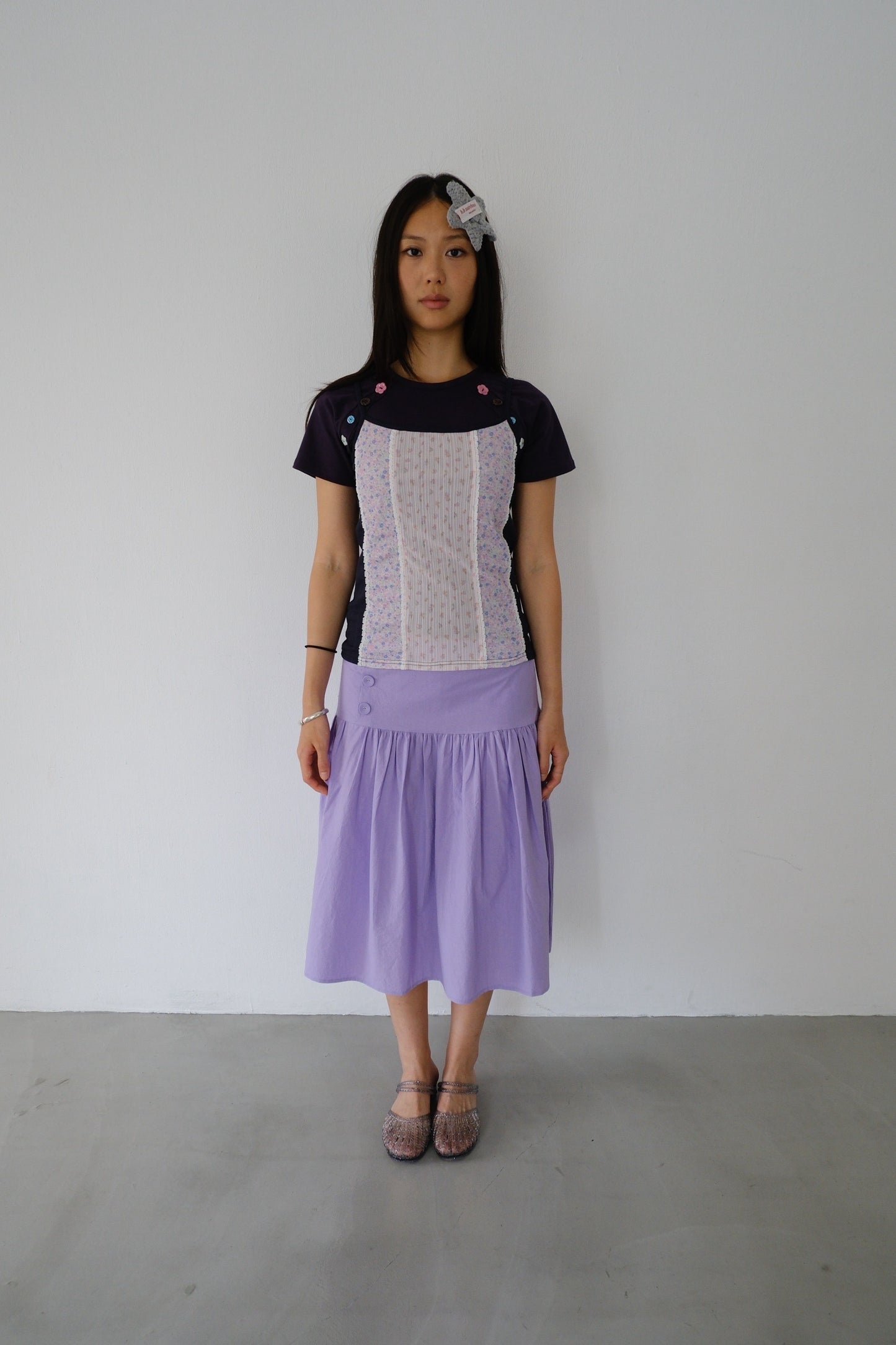 Side-button midi skirt