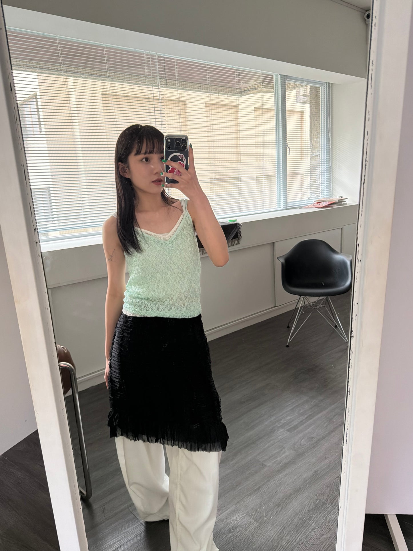 Lace sheer V-neck spaghetti strap vest