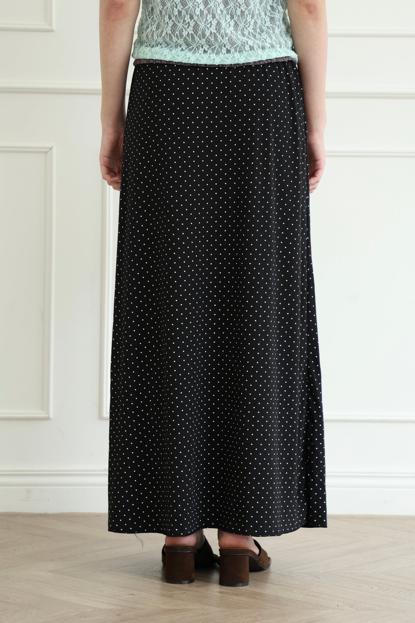 Elastic polka dot maxi dress
