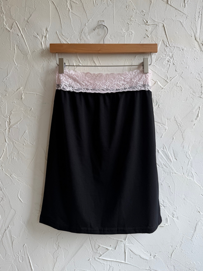 Lace color-blocked cotton skirt