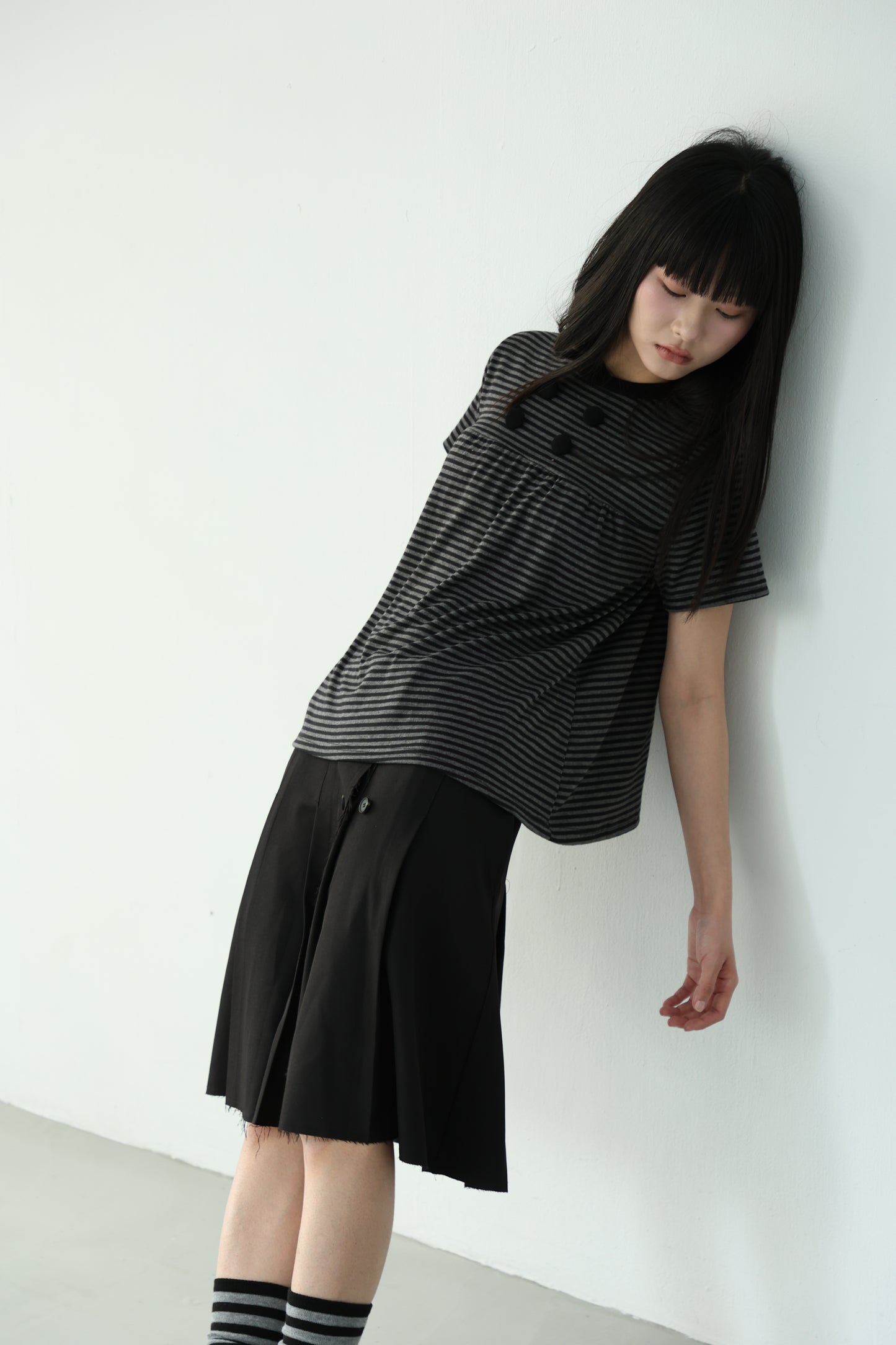 Striped loose button-down top