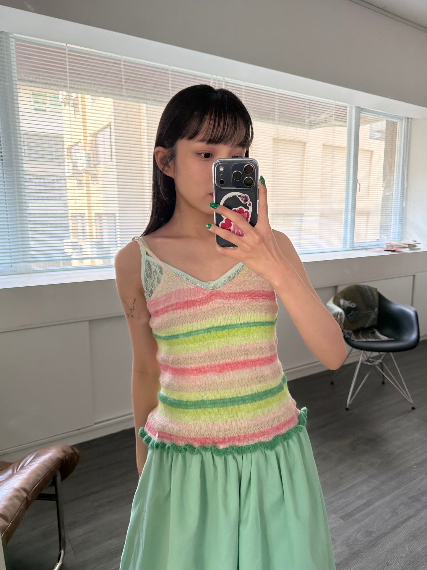 Knit striped spaghetti strap vest