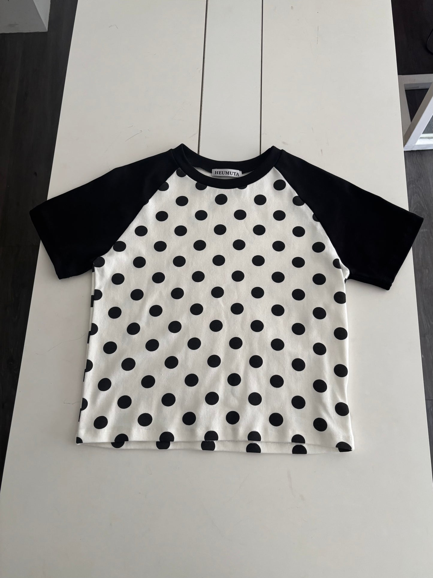 Large Polka Dot Patchwork Sleeve T-shirt