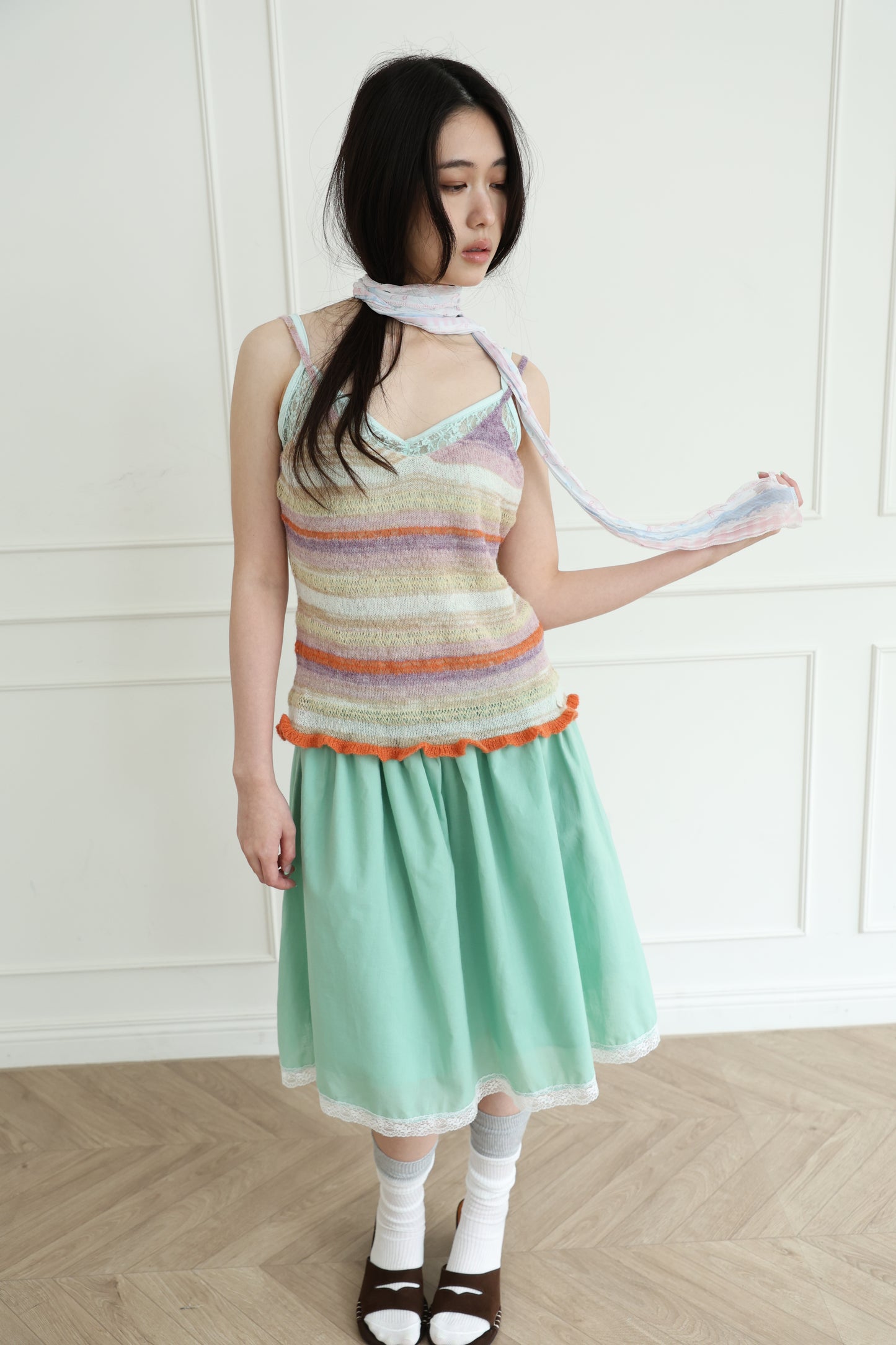 Knit striped spaghetti strap vest